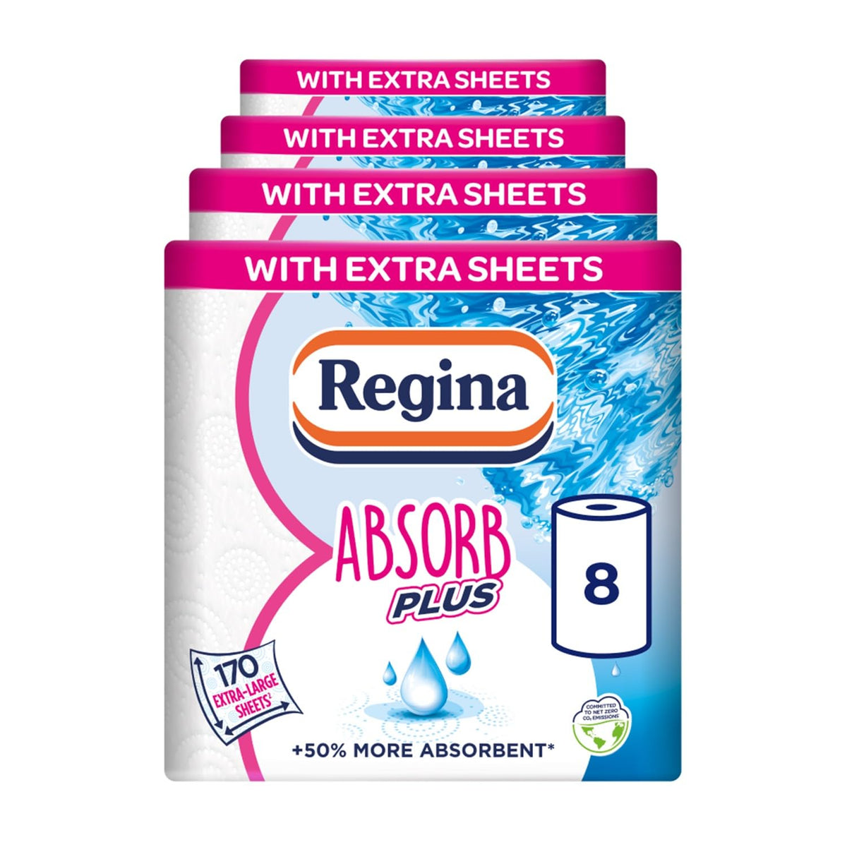Regina Absorb Plus Kitchen Roll - 8 Rolls, 2-Ply, 680 Sheets