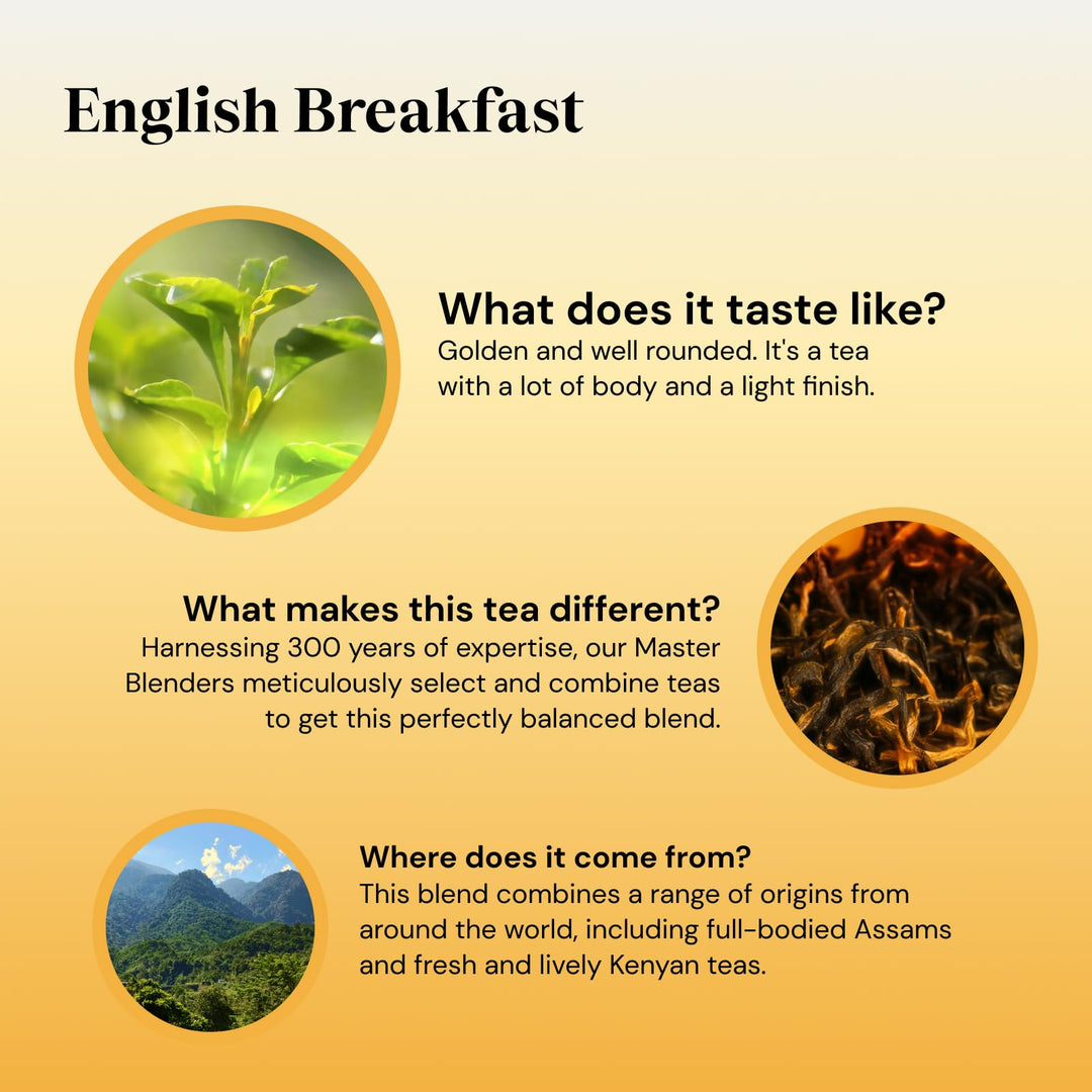 Twinings English Breakfast Black Tea Golden, Well Rounded & Full Bodied, 40 Biodegradable Tea Bags