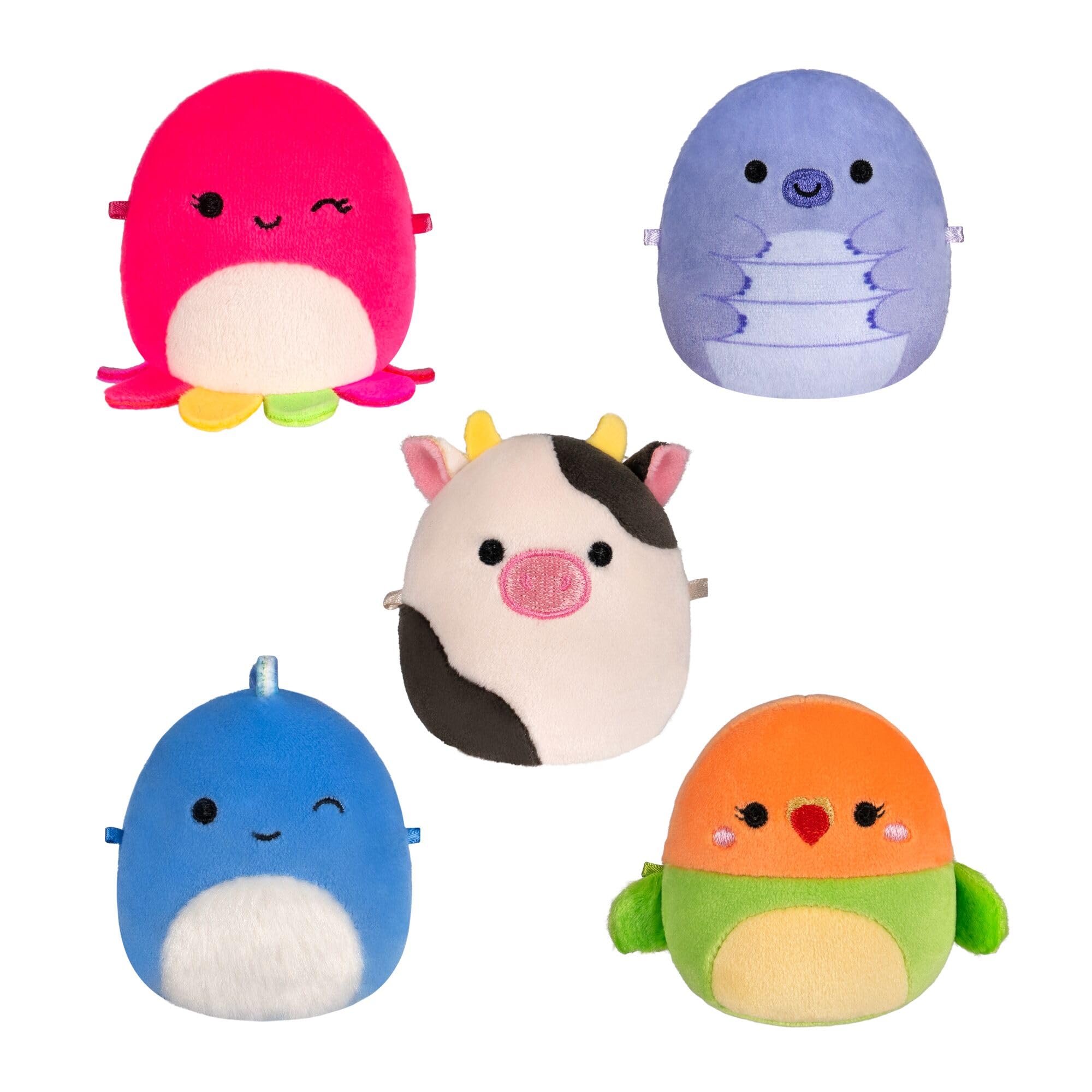Squishmallows Original Micromallows Plush 5-Pack - Bear, Cow, Dinosaur, Love Bird, Octopus | 2.5 Inch