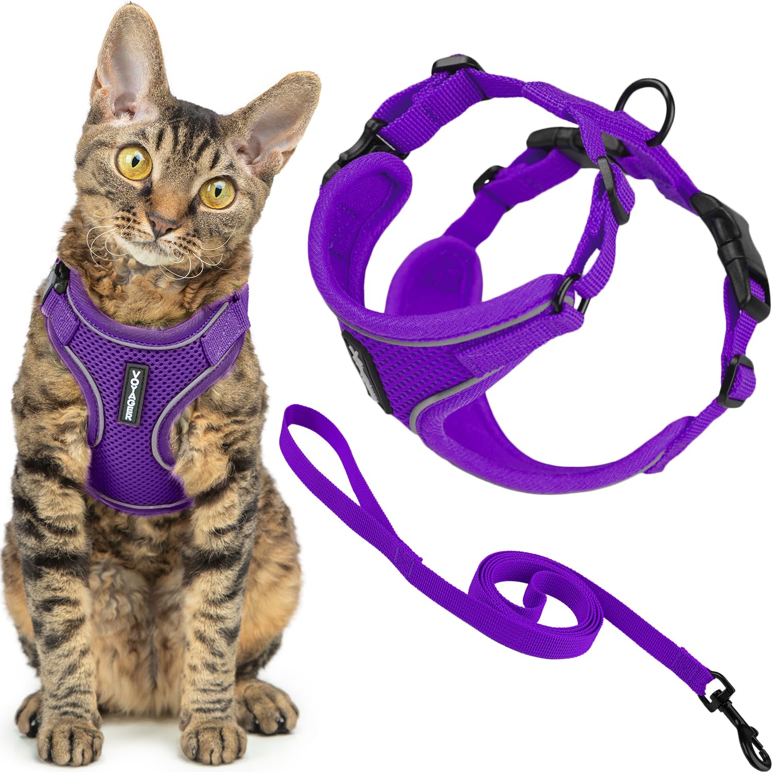 Best Pet Supplies Voyager Escape Proof Cat Harness and Leash Set - Reflective Stitching, All-Weather Air Mesh | Purple, Size S
