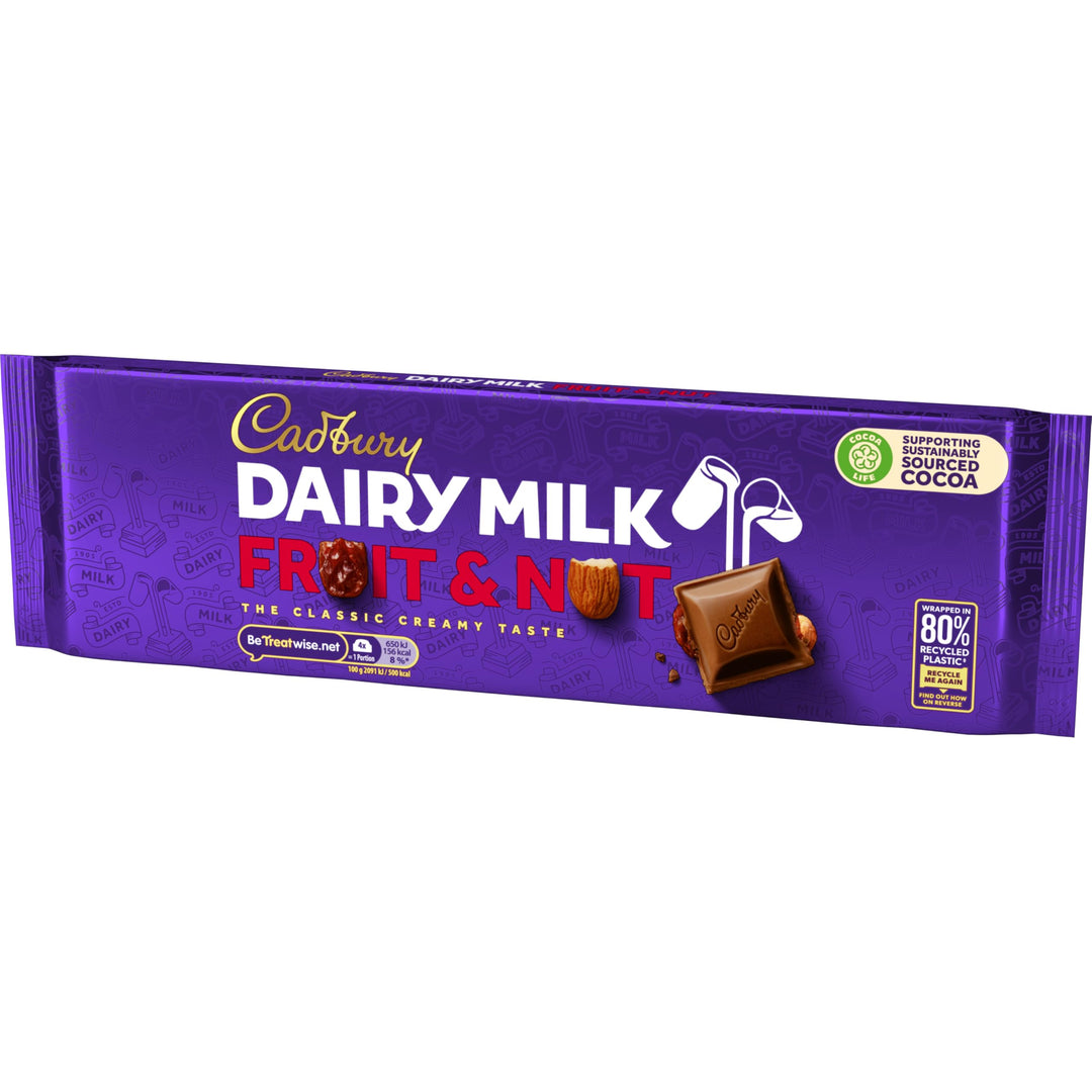Cadbury Dairy Milk Fruit & Nut Chocolate Bar 280g - Creamy Milk Chocolate with Almonds & Raisins