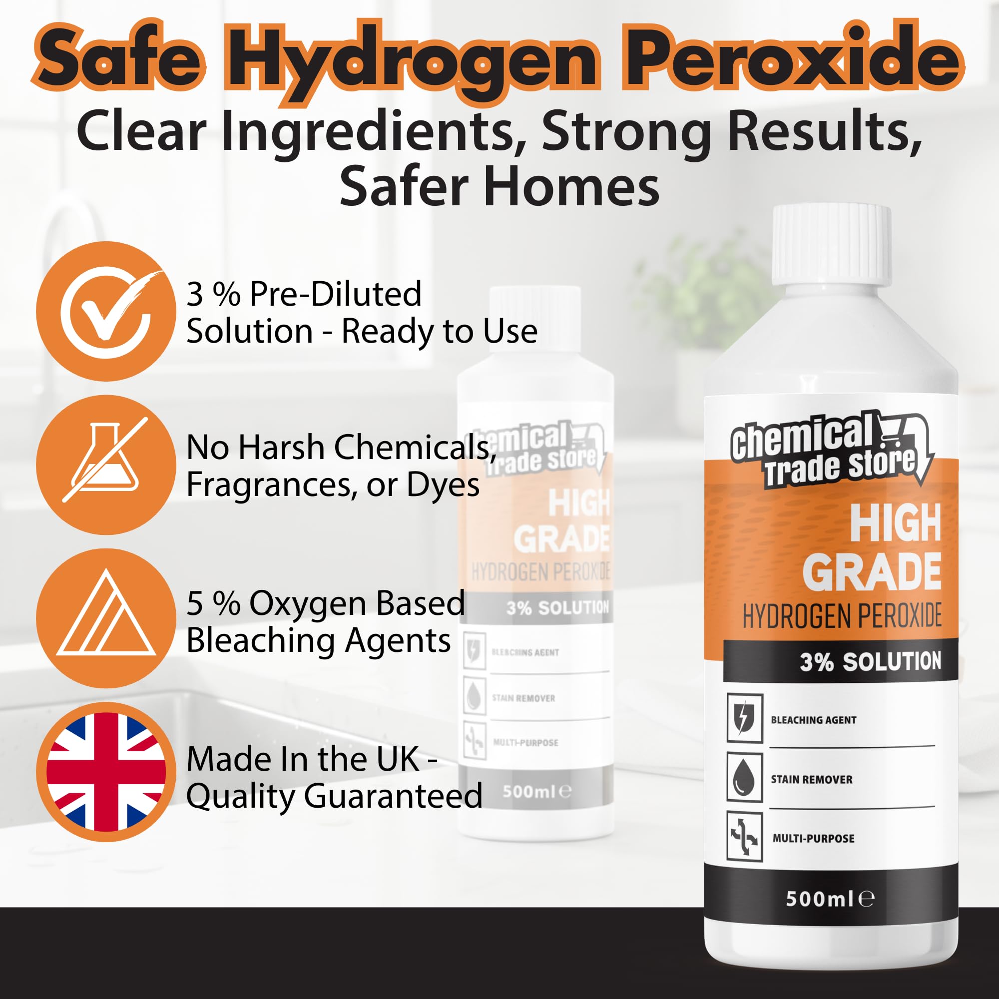 Chemical Trade Store Hydrogen Peroxide Solution 3% - Multi-Purpose Cleaner | 500 ml Liquid 3