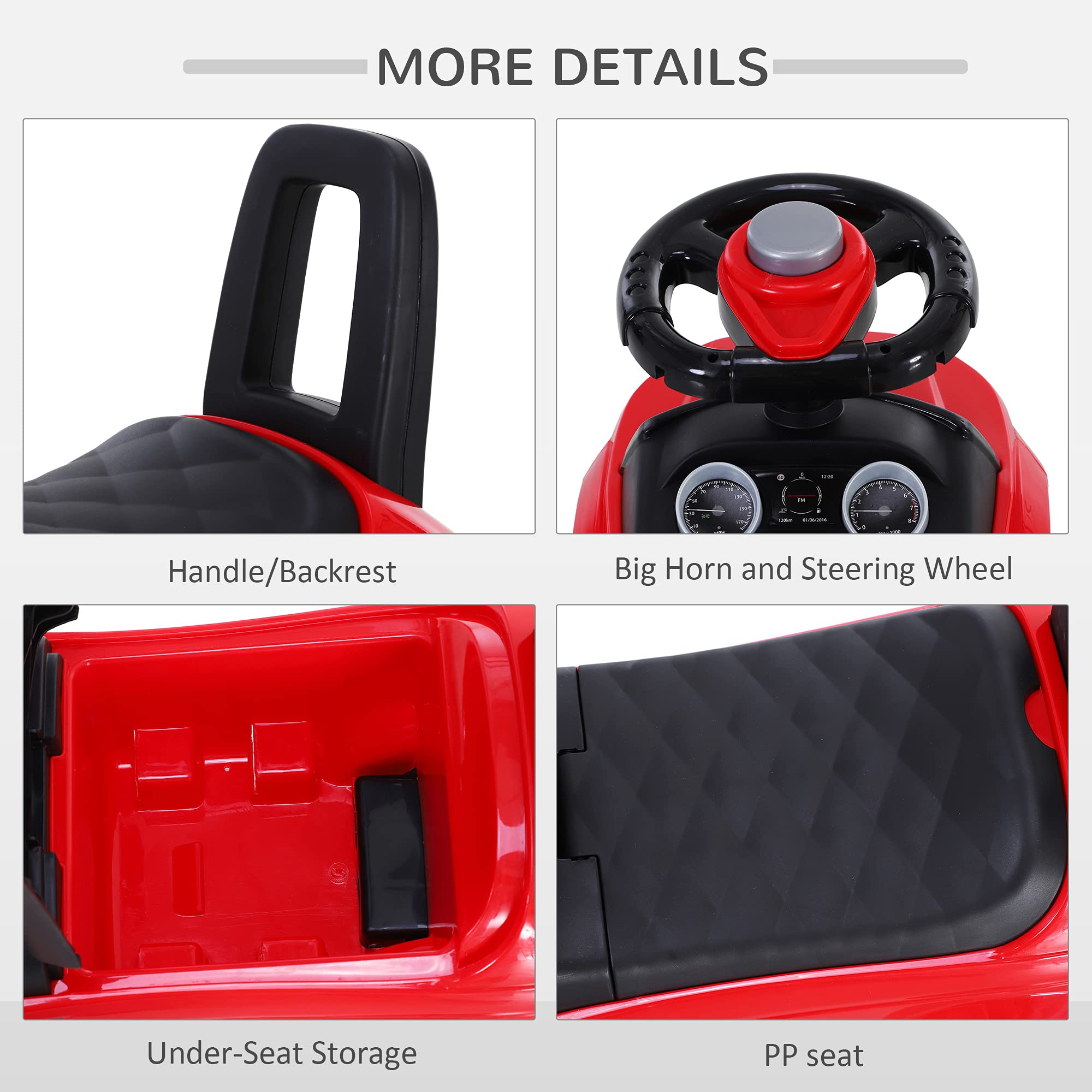 HOMCOM 3-in-1 Ride On Car Foot To Floor Slider Toddler Red | Ages 12-36 Months | Max 25kg 3