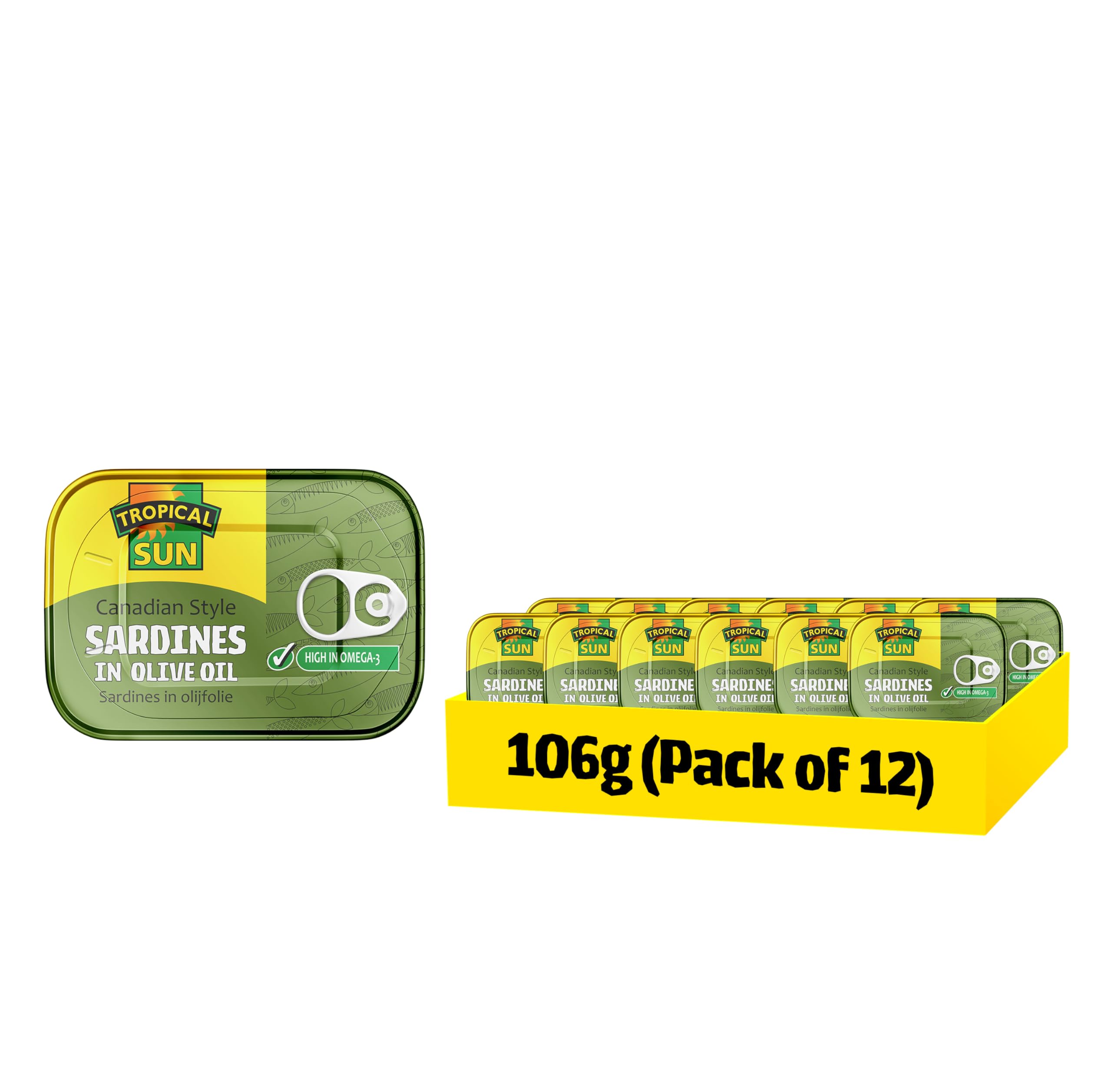 Tropical Sun Canadian Style Sardines in Olive Oil - 12 Pack of 106g Tins | High Protein