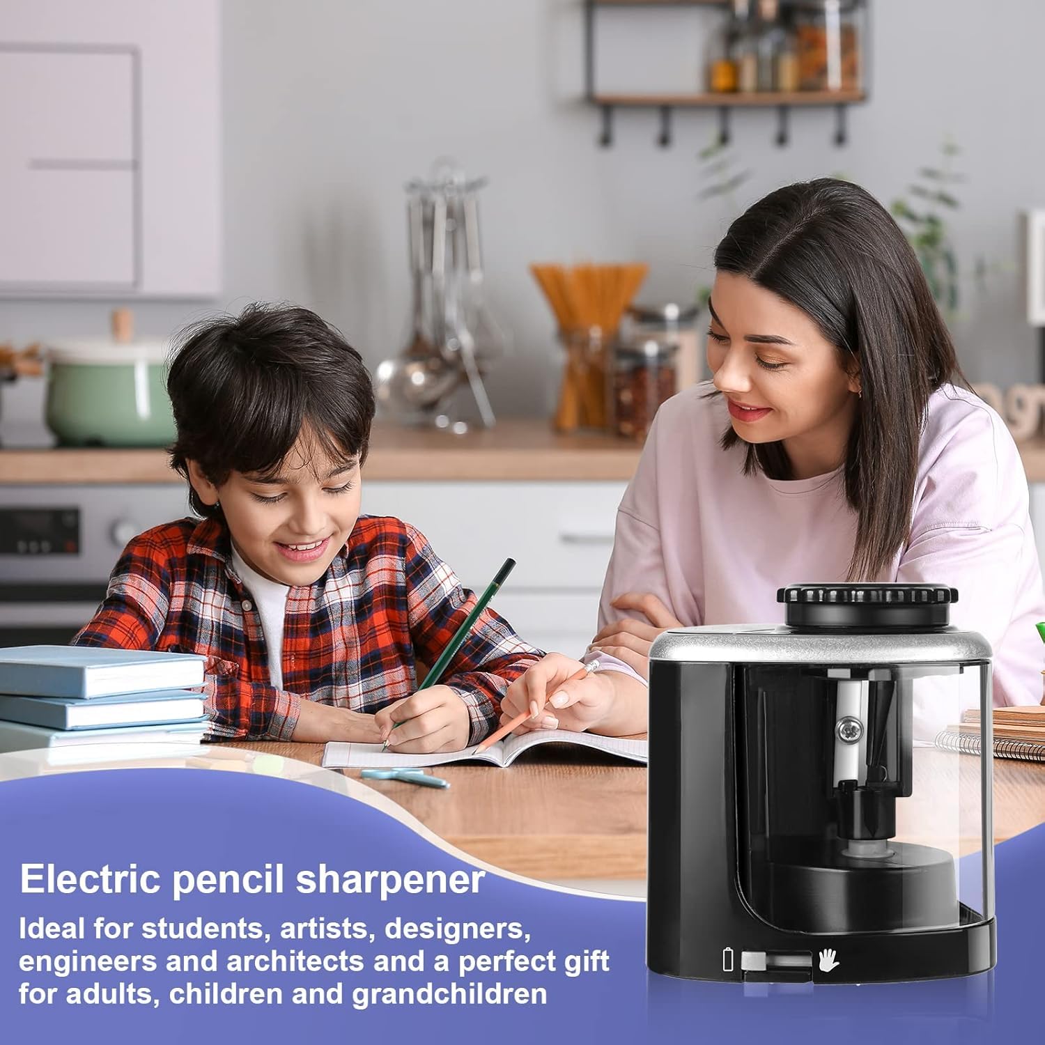 elzle Electric Pencil Sharpener - Dual Mode (Electric/Manual) | Fast 3-5 Sec Sharpening | Black 7