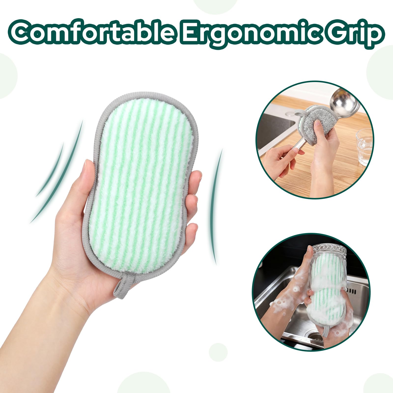 Euqvunn 8 Pack Dual-Sided Kitchen Cleaning Sponges | Non-Scratch, High-Density 5