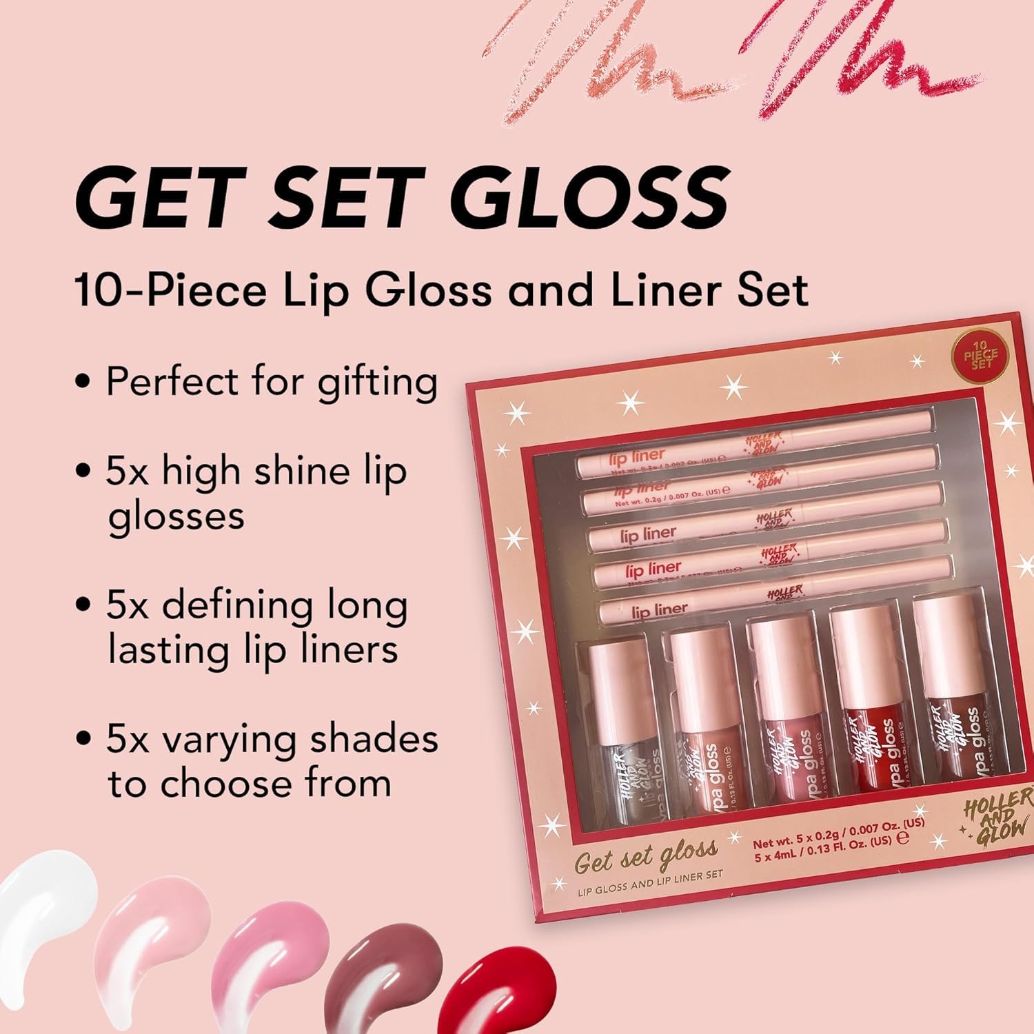 Holler & Glow Get Set Gloss Lip Liner and Lip Gloss Gift Set - 10 Piece, Pink 3
