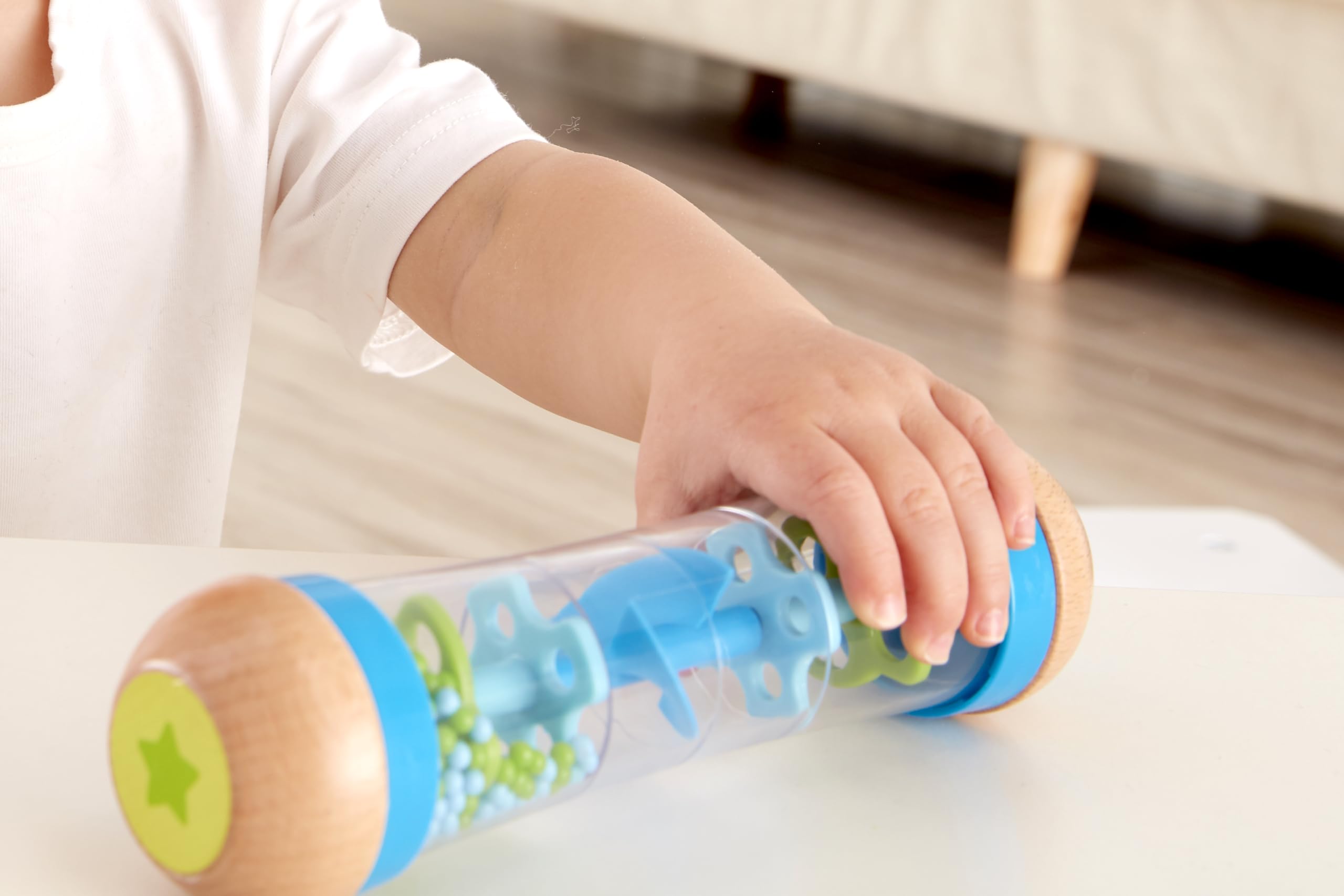 Hape Beaded Raindrops Mini Wooden Musical Shake & Rattle Rainmaker Toy, Blue 9