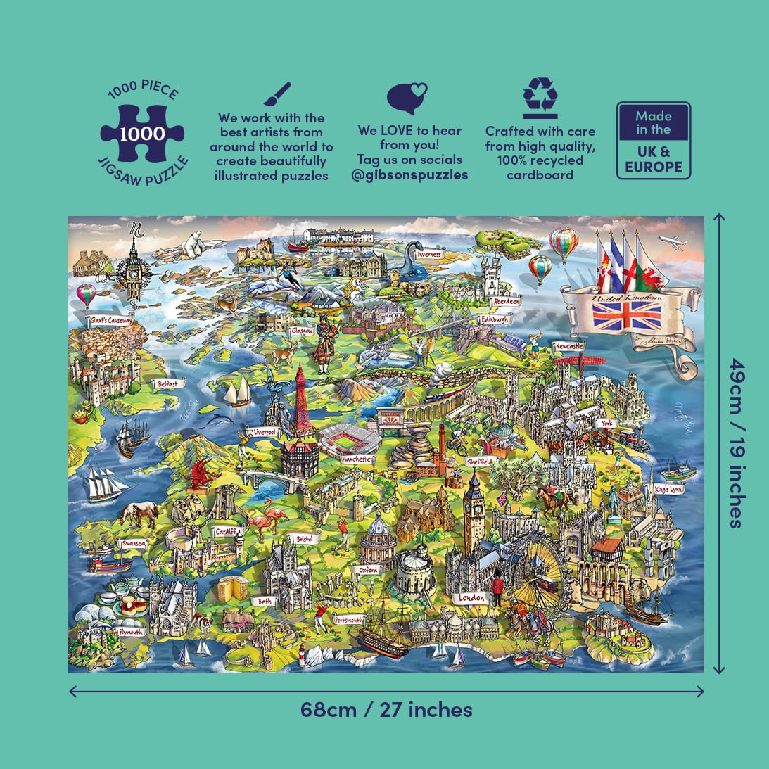 Gibsons Beautiful Britain 1000 Piece Jigsaw Puzzle - Iconic British Landmarks | Eco-Friendly Recycled Board 4