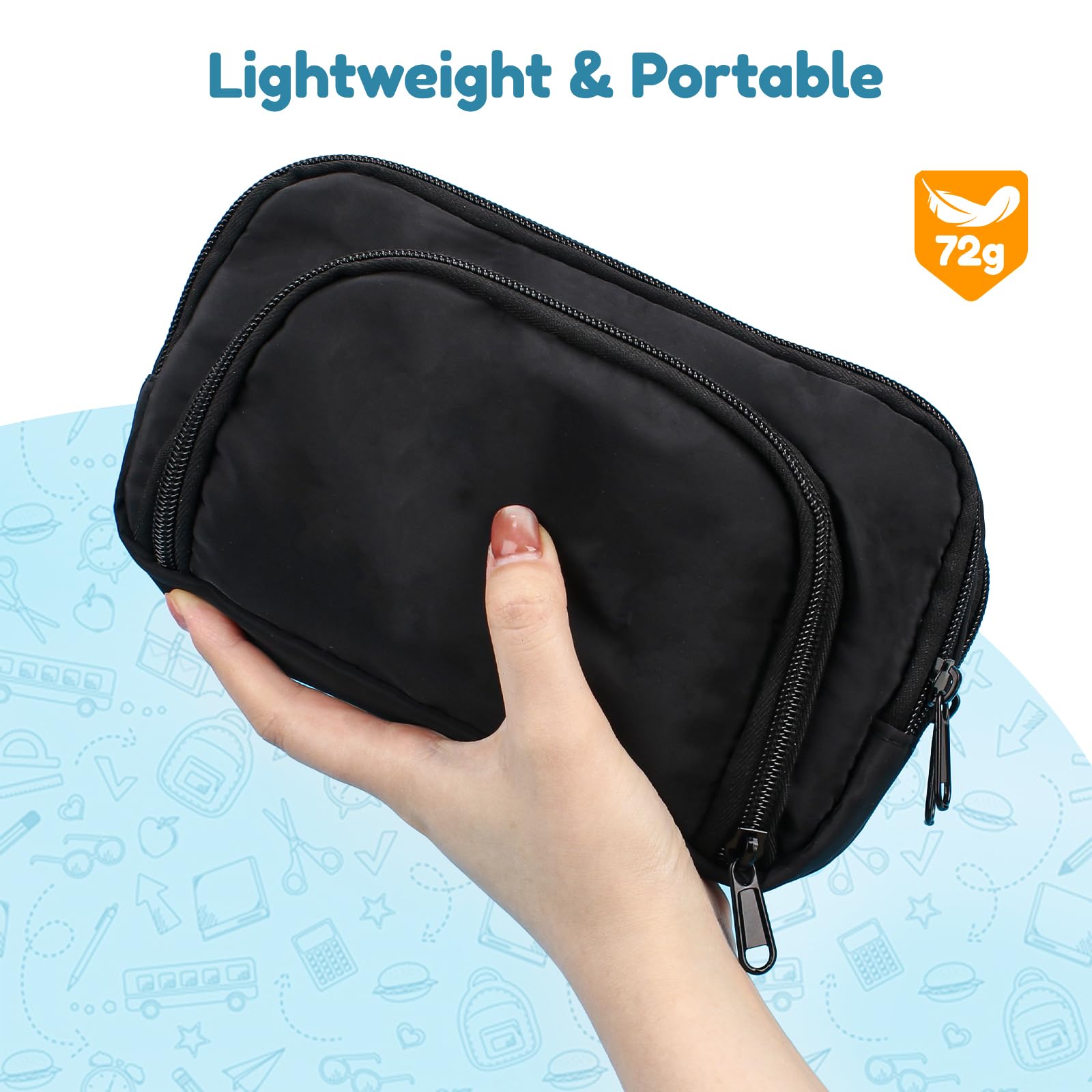 Euqvunn Black Pencil Case - Large Capacity 3 Compartment Organizer | 21x8x13CM | Polyester 7