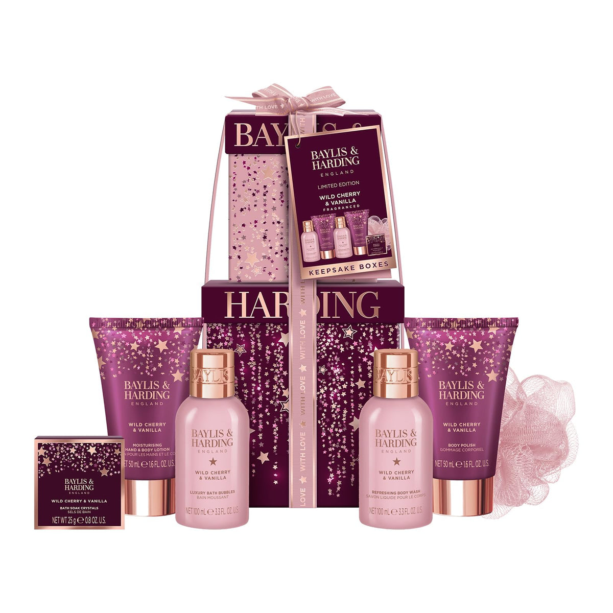 Baylis & Harding Midnight Cherry Luxury Pamper Present Gift Set - Vegan Friendly, Hydrating