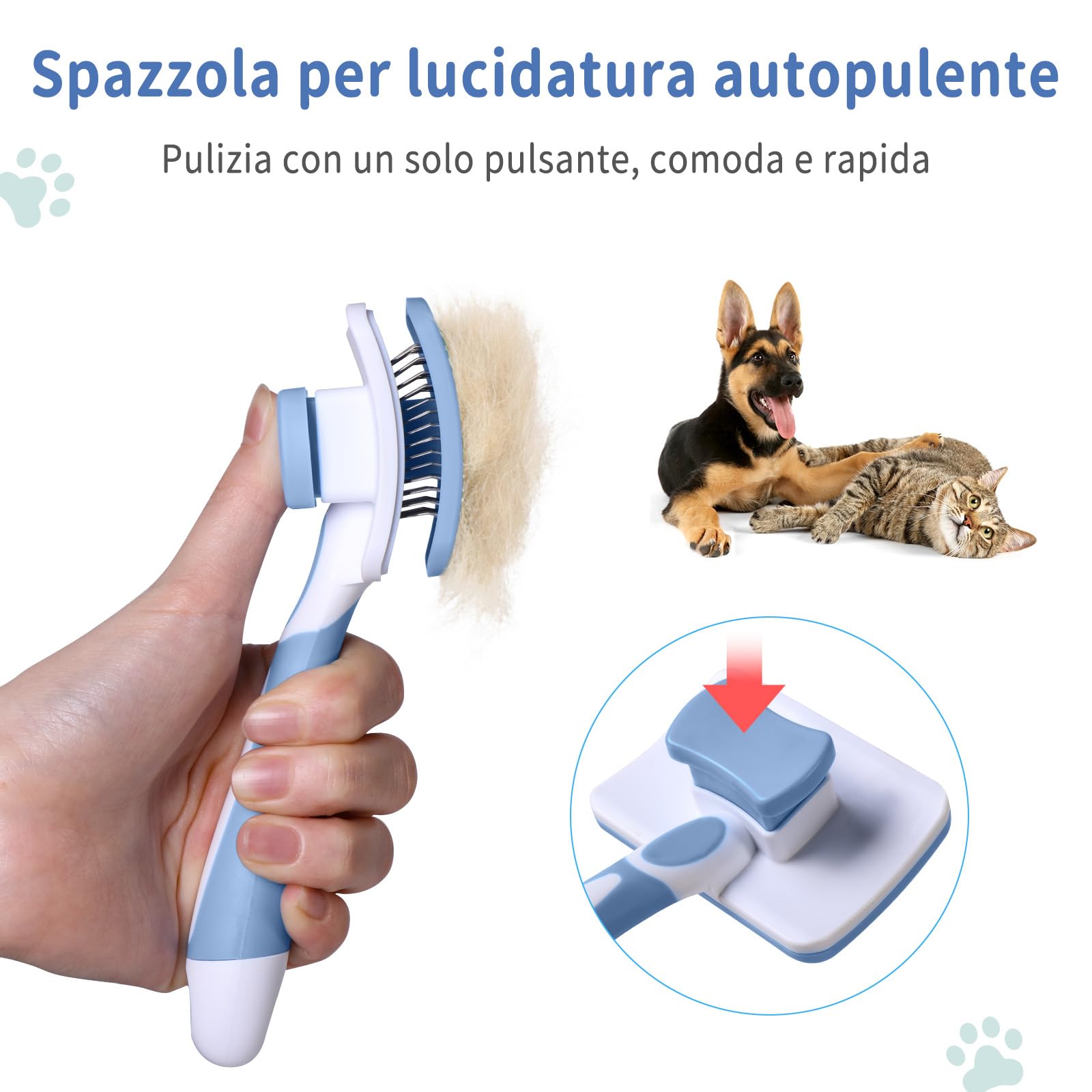 Vinabo Self-Cleaning Pet Brush for Dogs and Cats | Stainless Steel Bristles | Blue 6
