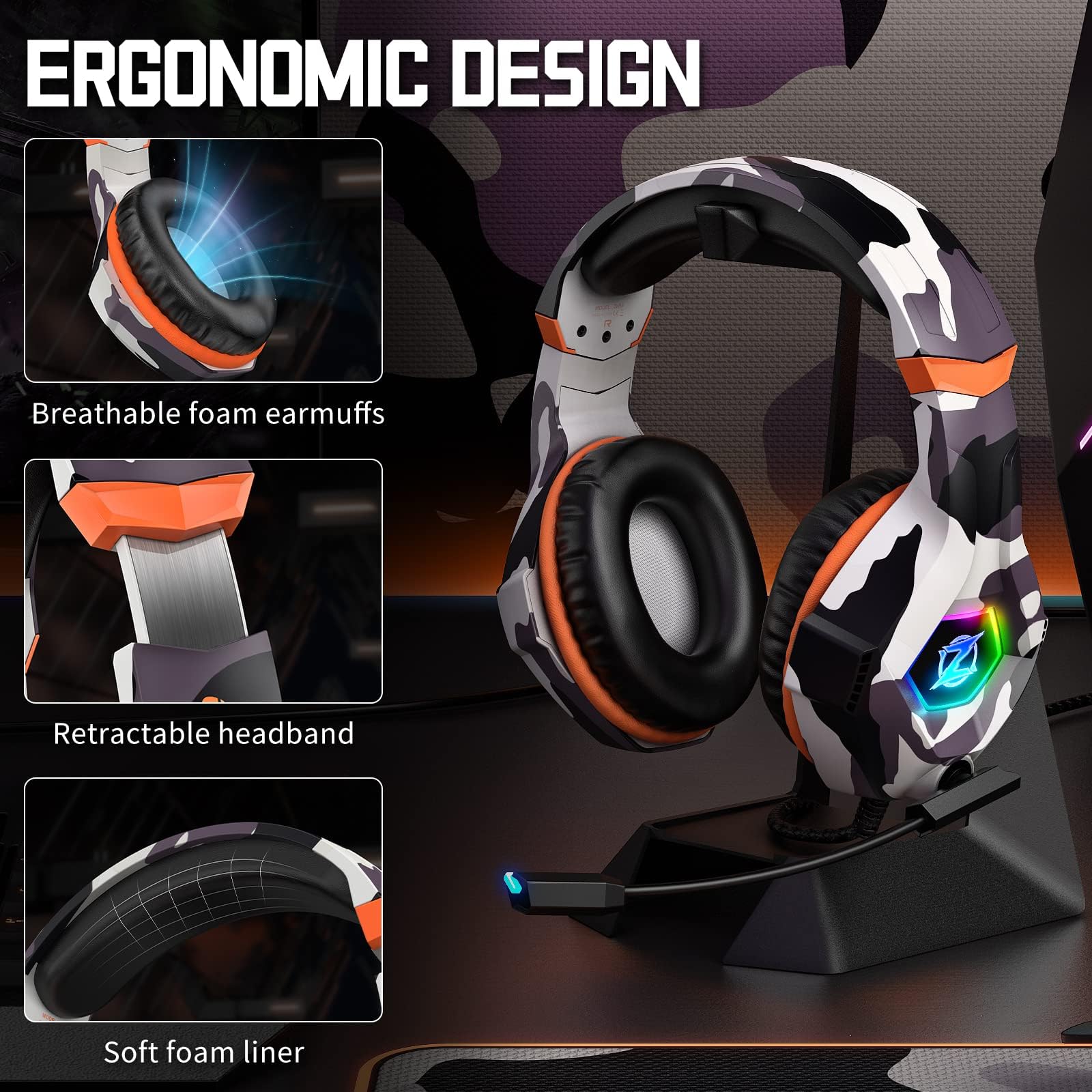 Ozeino ZW10 Gaming Headset - Surround Sound, Noise-Cancelling Mic, Multi-Platform Compatible