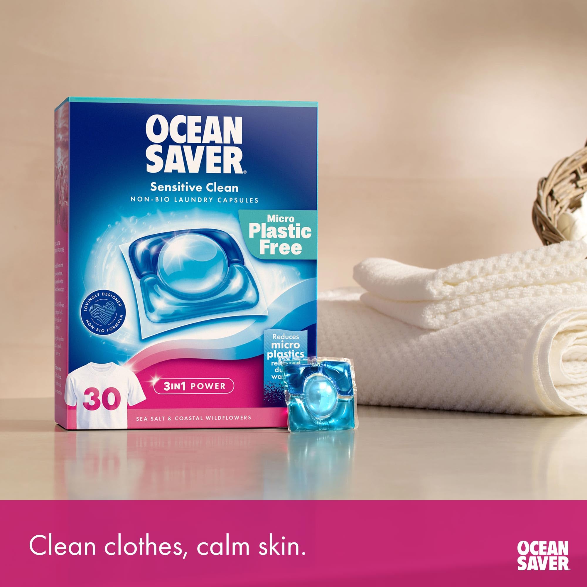 OceanSaver Non-Bio Laundry Detergent Capsules - 30 Washes | Sensitive Skin Formula
