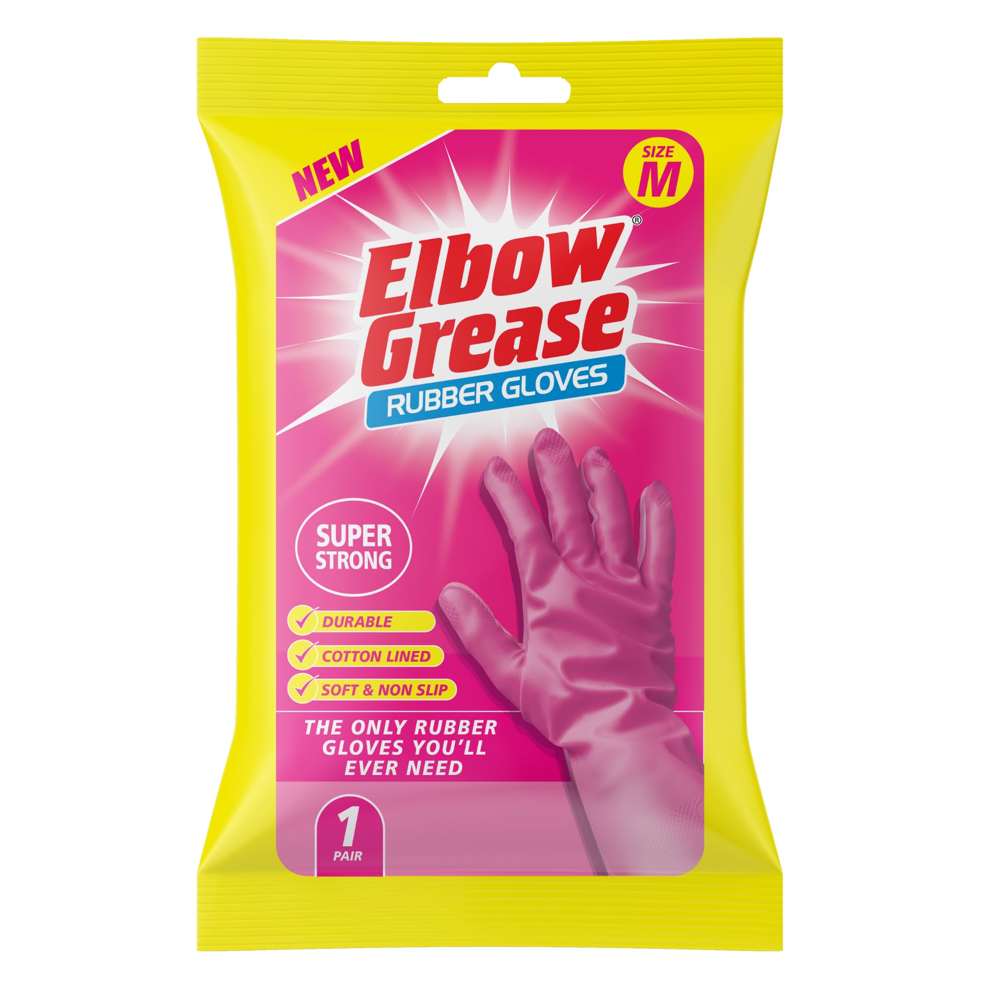 Elbow Grease - Pink Rubber Cleaning Gloves | Super Strong, Cotton Lined, Non-Slip Grip 1