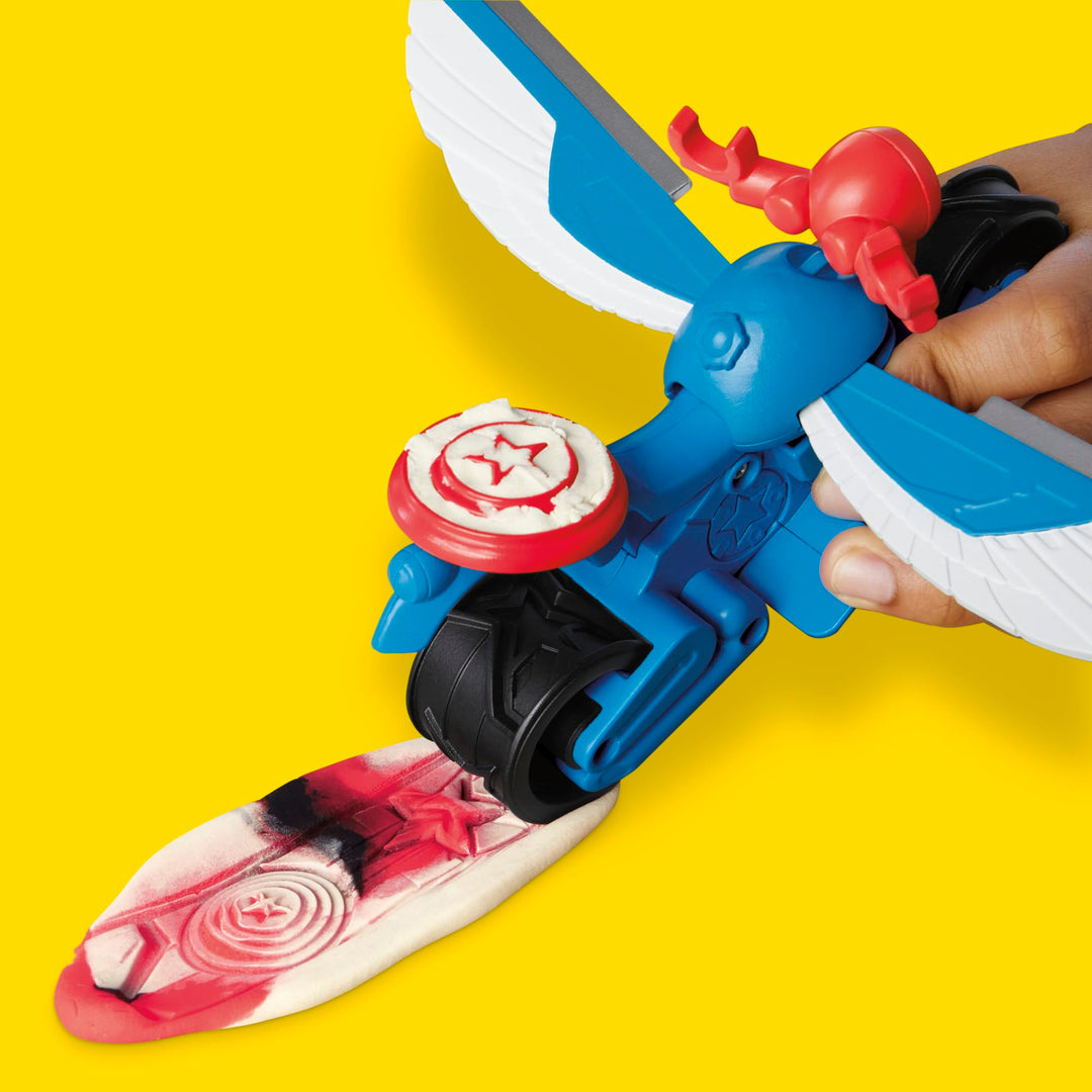 Play-Doh Marvel Captain America Moto-Slicer Playset - Bendy Figure, Motorbike Tool & 3 Tubs, Ages 4+