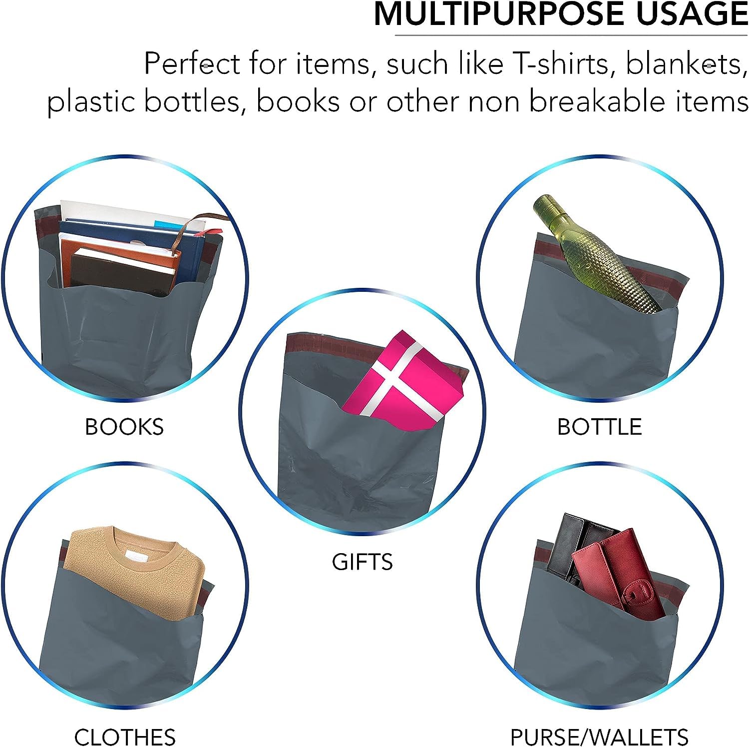 YUNJU 60 Mixed Size Grey Plastic Mail Bags - Self-Seal, Opaque, Waterproof | 4 Sizes Included 6
