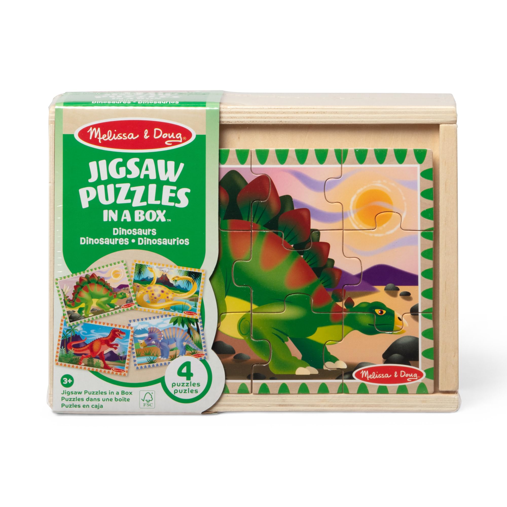 Melissa & Doug Dinosaur Jigsaw Puzzles in a Box | 4 Wooden Puzzles | Ages 3-6 3