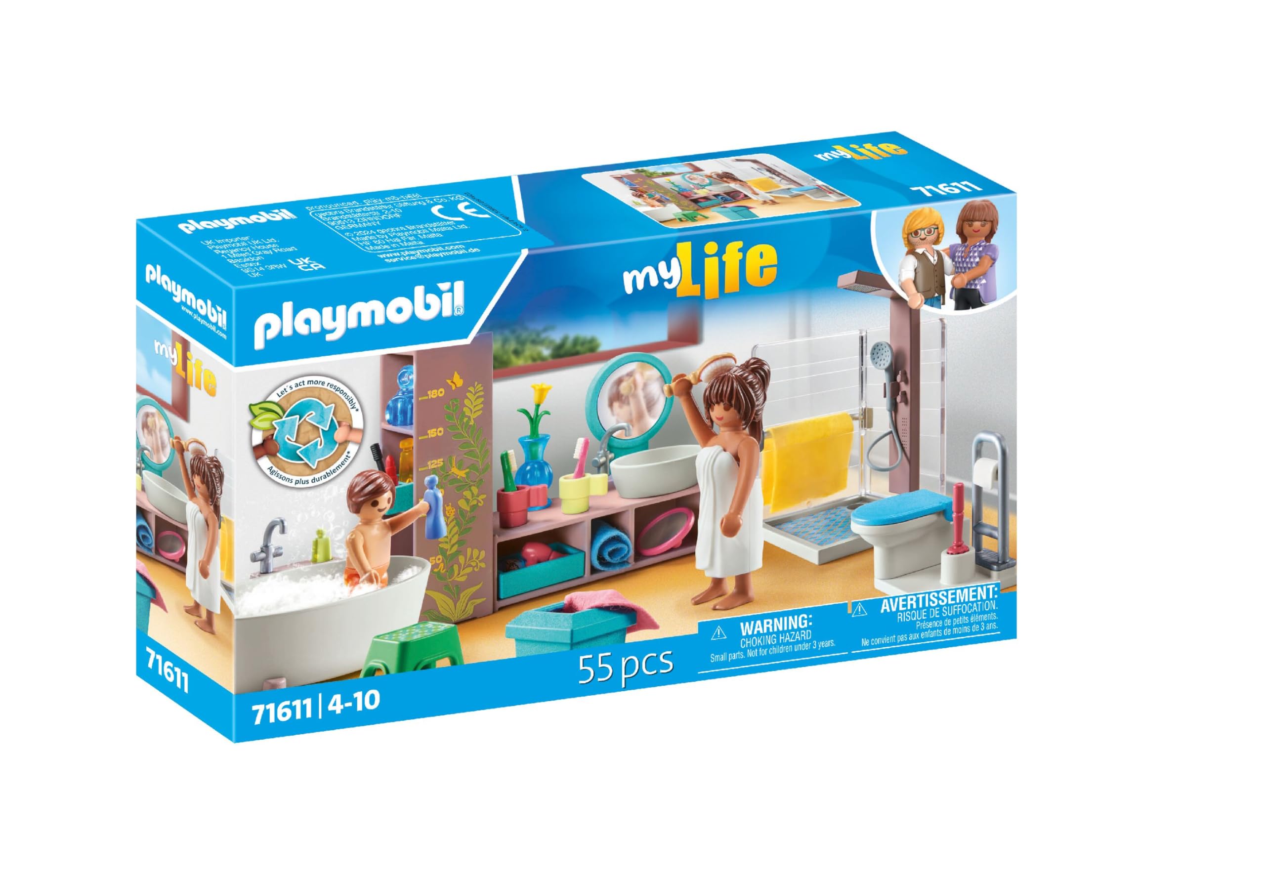 Playmobil myLife Bathroom Playset - 55 Pieces, Ages 4+ | Includes 2 Figures