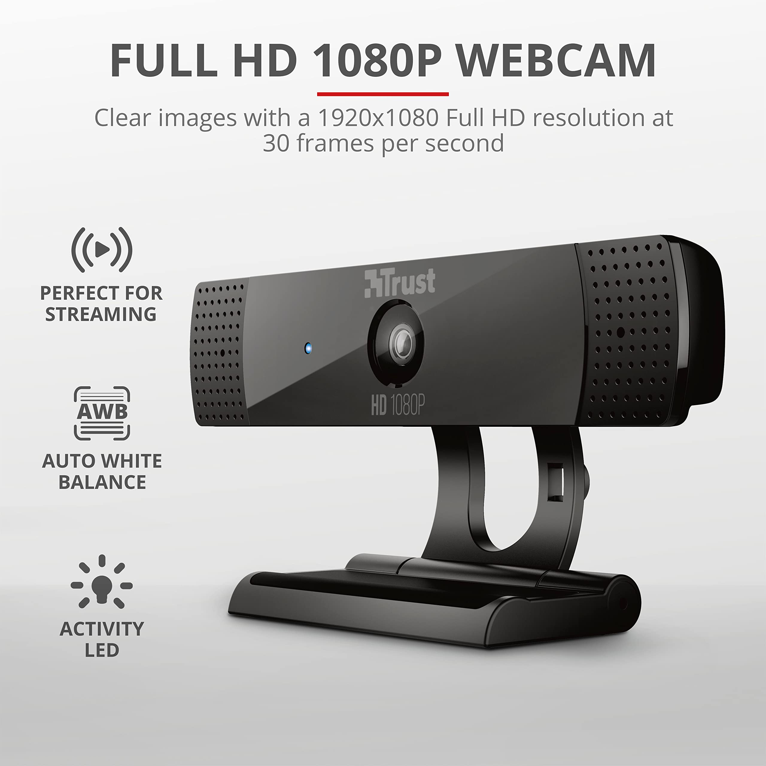 Trust Gaming GXT 1160 Vero Full HD 1080p Webcam with Built-in Microphone | Fixed Focus | USB