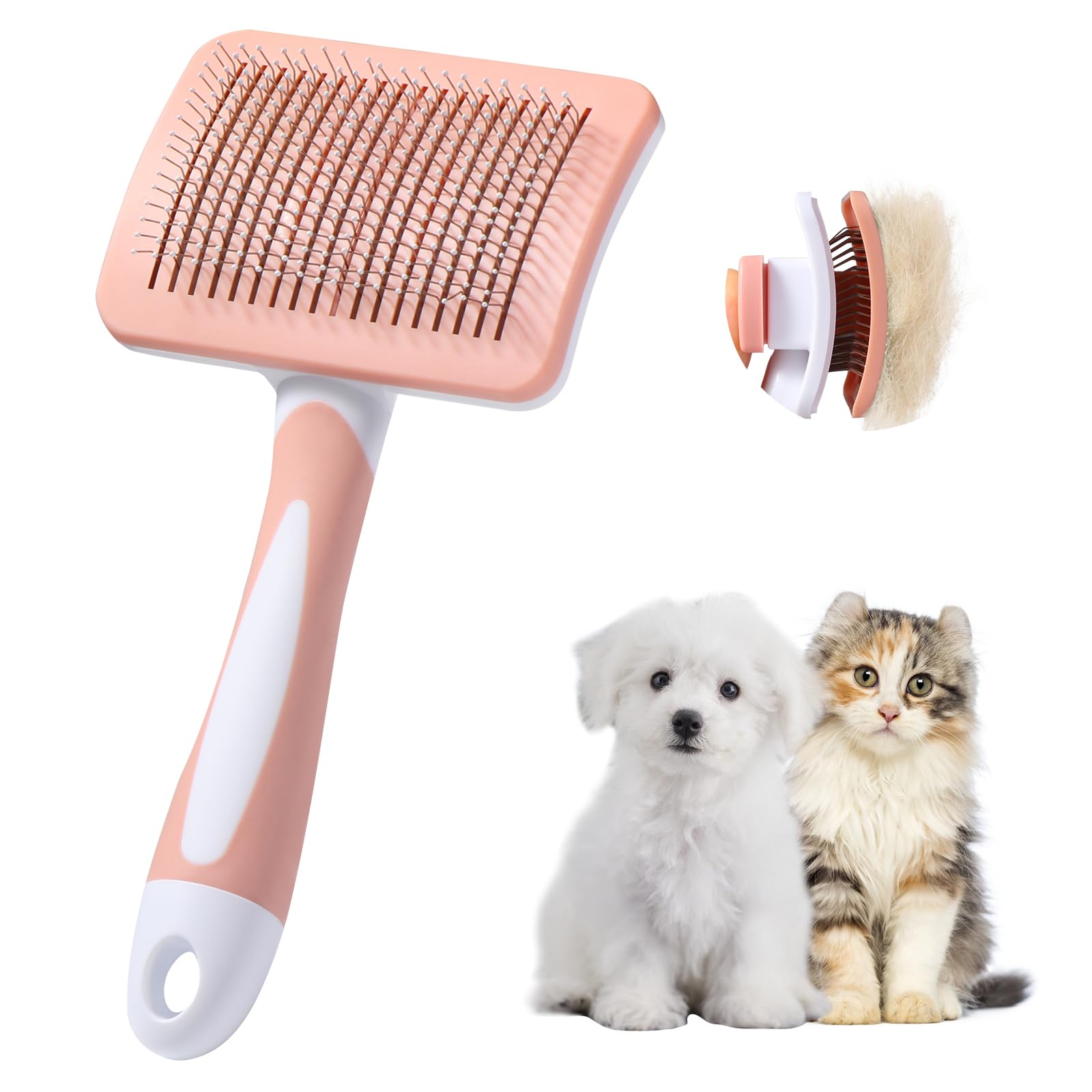 Vinabo Self-Cleaning Pet Brush for Dogs and Cats | Stainless Steel Bristles | Cinnamon