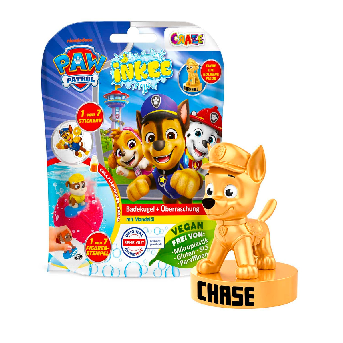INKEE Paw Patrol Surprise Bath Bomb with Mini Figure, Gold Edition - 100g