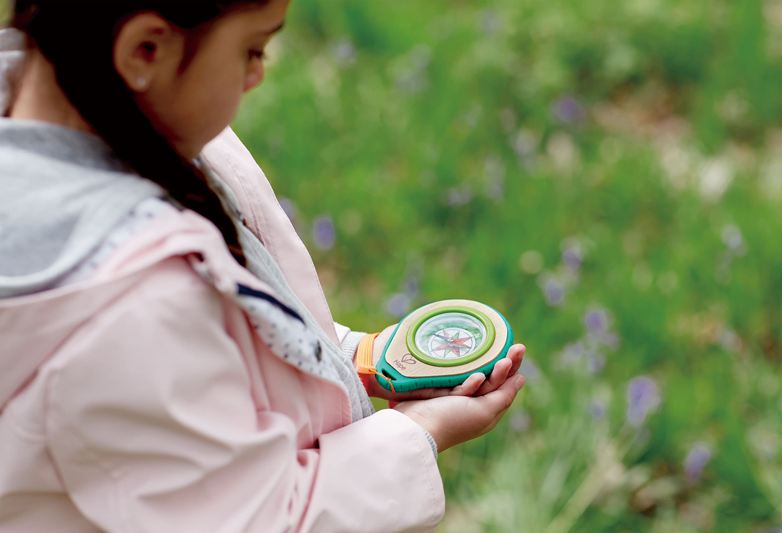 Hape Compass Set Outdoor Toy - Sustainable Bamboo | Fully Functioning Compass | Includes Carabiner Clip 3