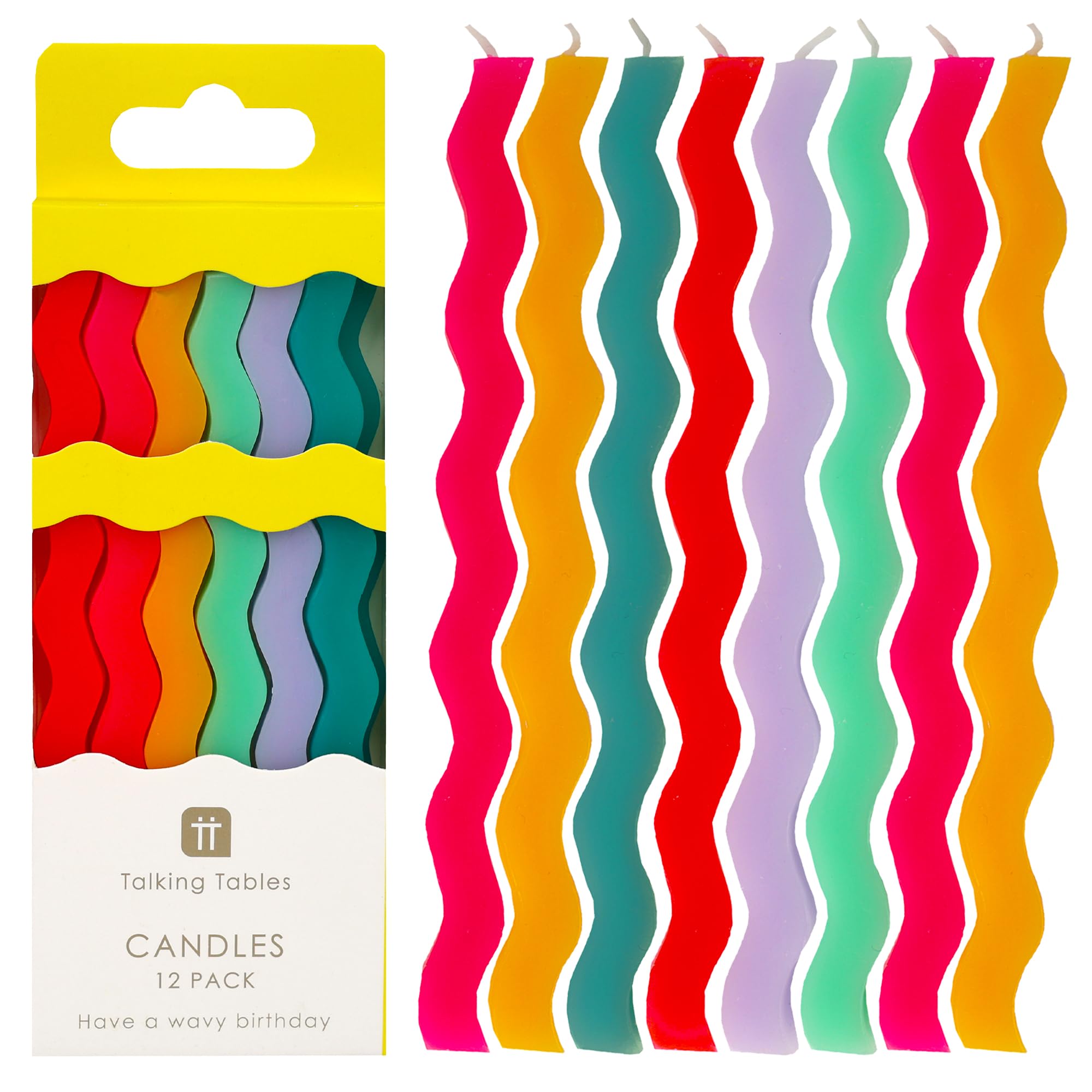 Talking Tables 12 x Wavy Rainbow Birthday Candles Cake Toppers | 12.5cm Tall