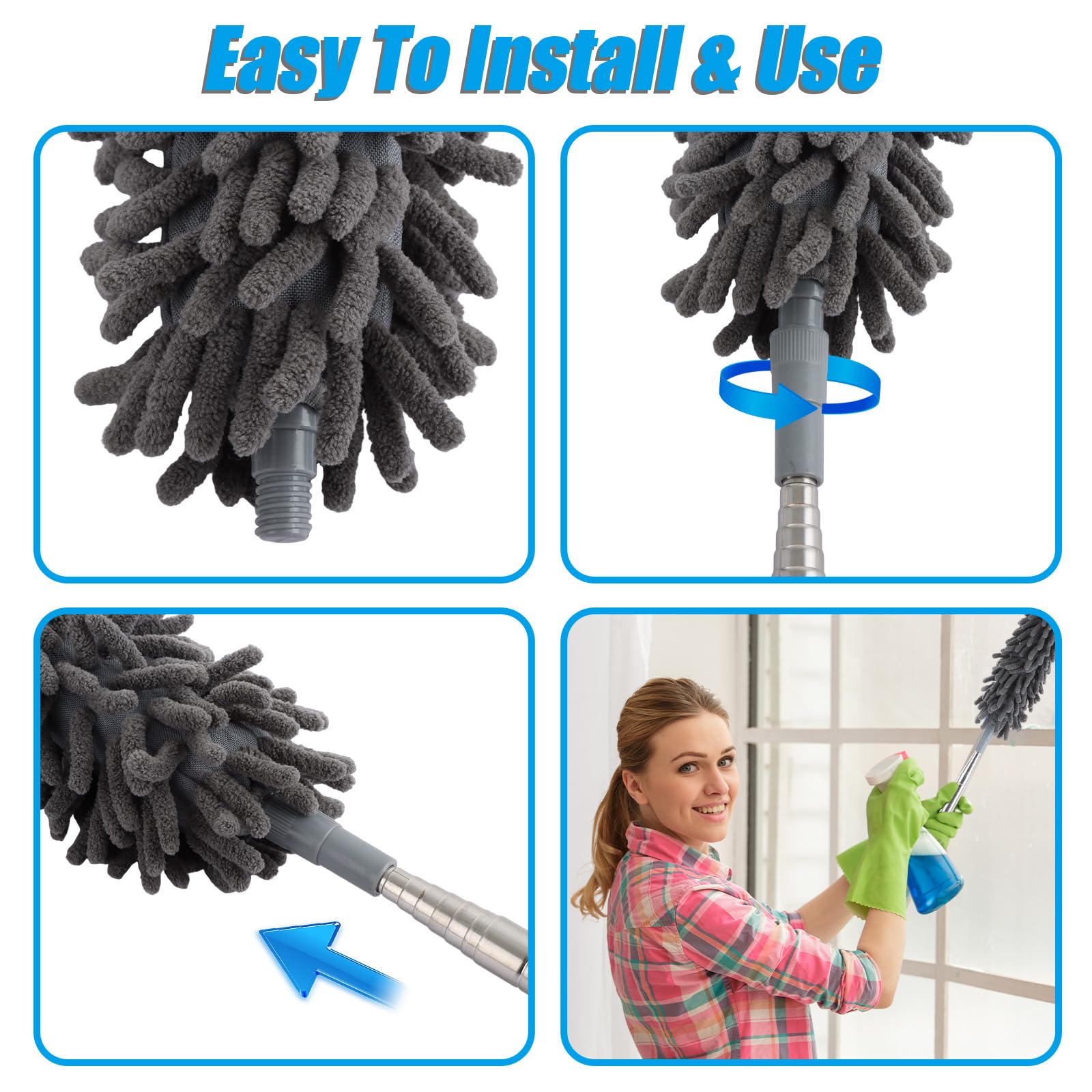 ASelected Extendable Feather Duster - 2.8m Reach | Microfiber Head | Stainless Steel Pole 6
