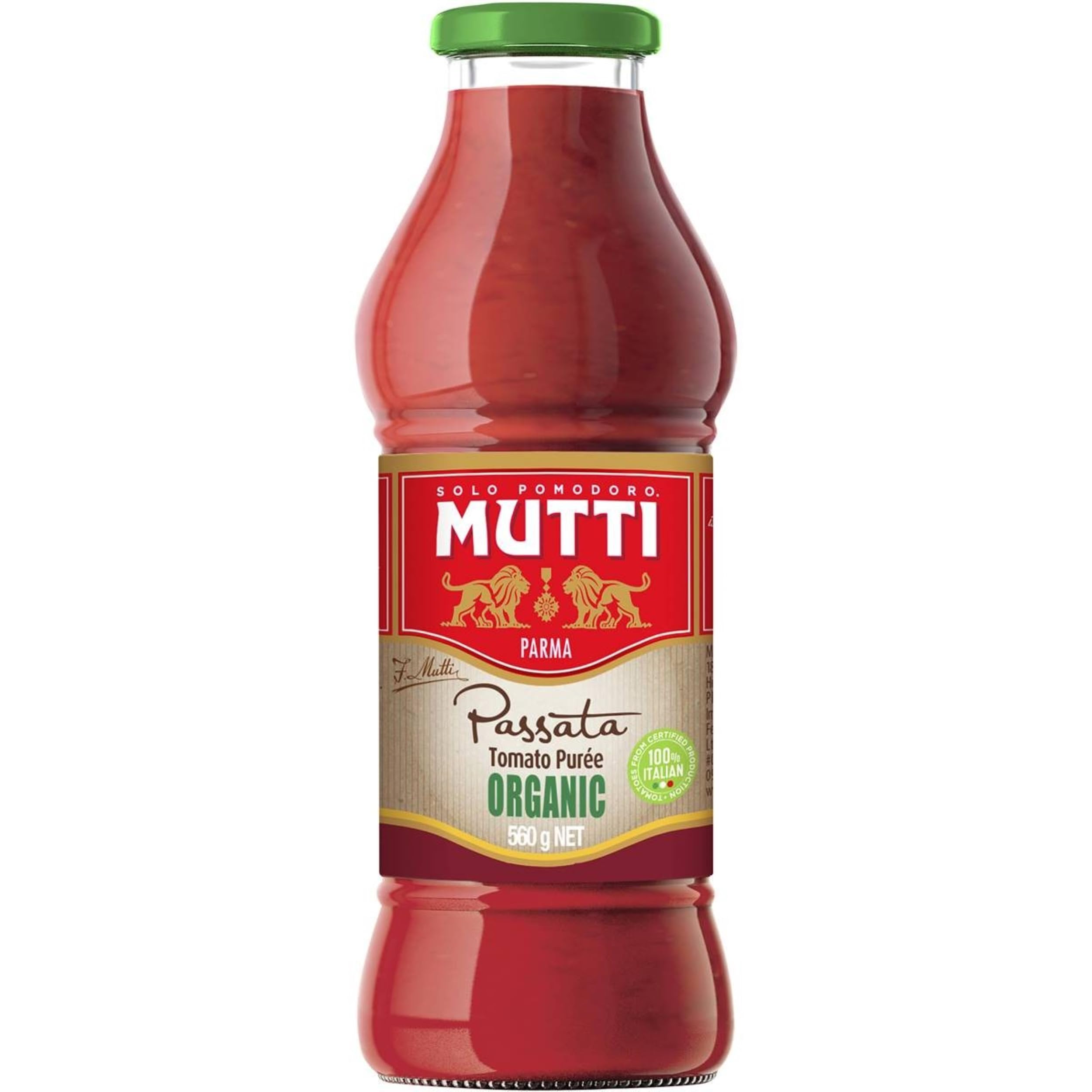 Mutti Organic Tomato Puree - Smooth & Velvety Texture | 560g Bottle