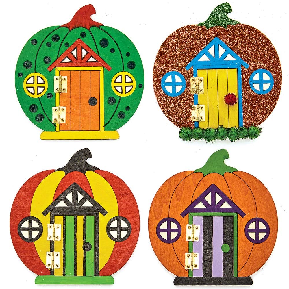 Baker Ross FX250 Pumpkin Wooden Fairy Doors - Pack of 4 Halloween Craft Kit 4