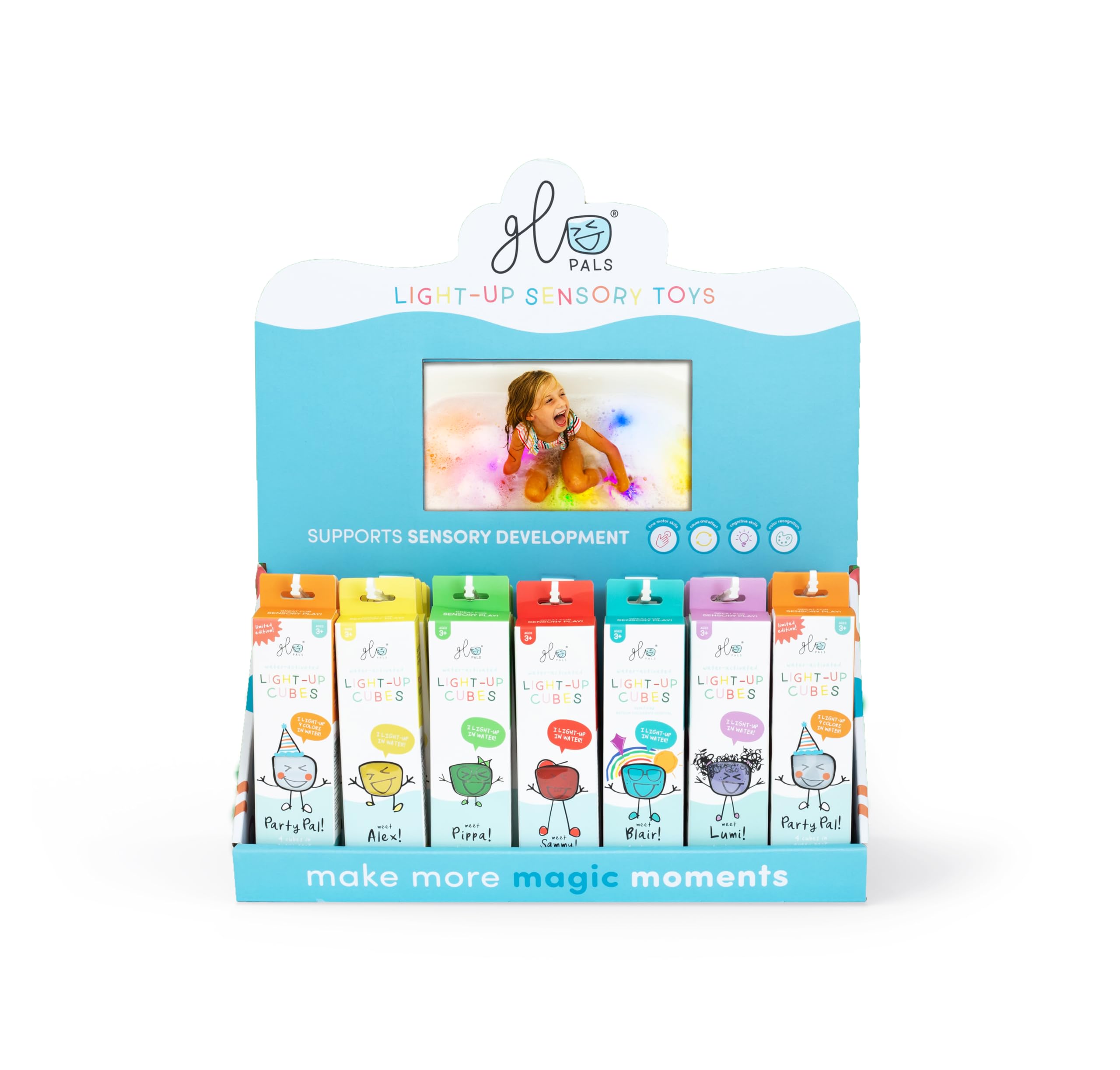 Glo Pals Water-Activated Light-Up Sensory Bath Toy Cubes - Party Pack | 4 Count | Ages 3+ 7