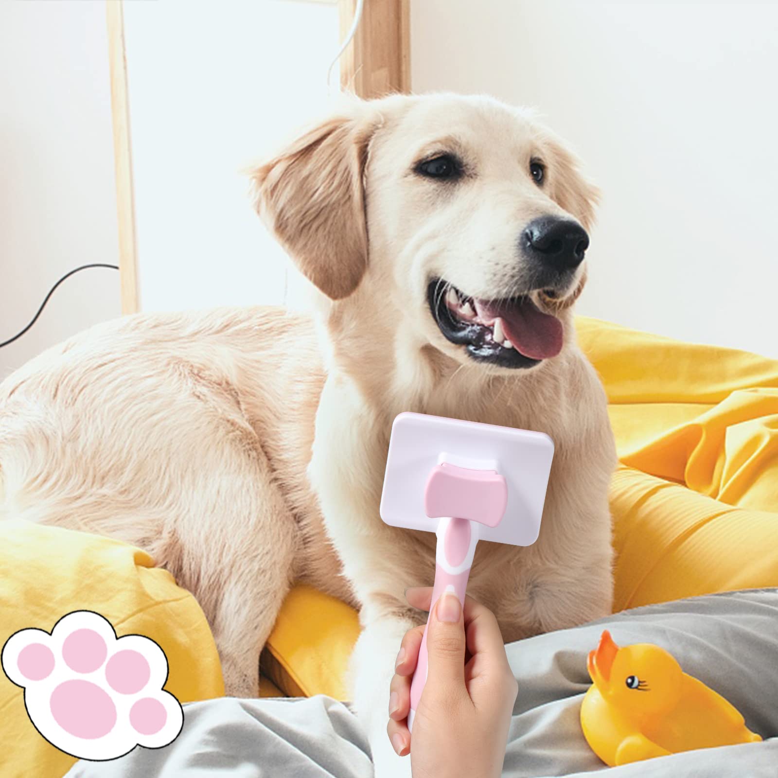 Vinabo Pet Grooming Brush - Self-Cleaning Slicker for Dogs & Cats | Pink | Improves Coat Health 7