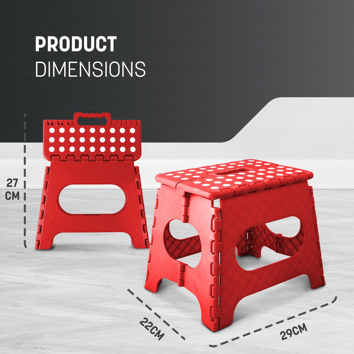 KEPLIN Heavy Duty Folding Step Stool - 11 Inch, 150kg Capacity | Red Plastic 2