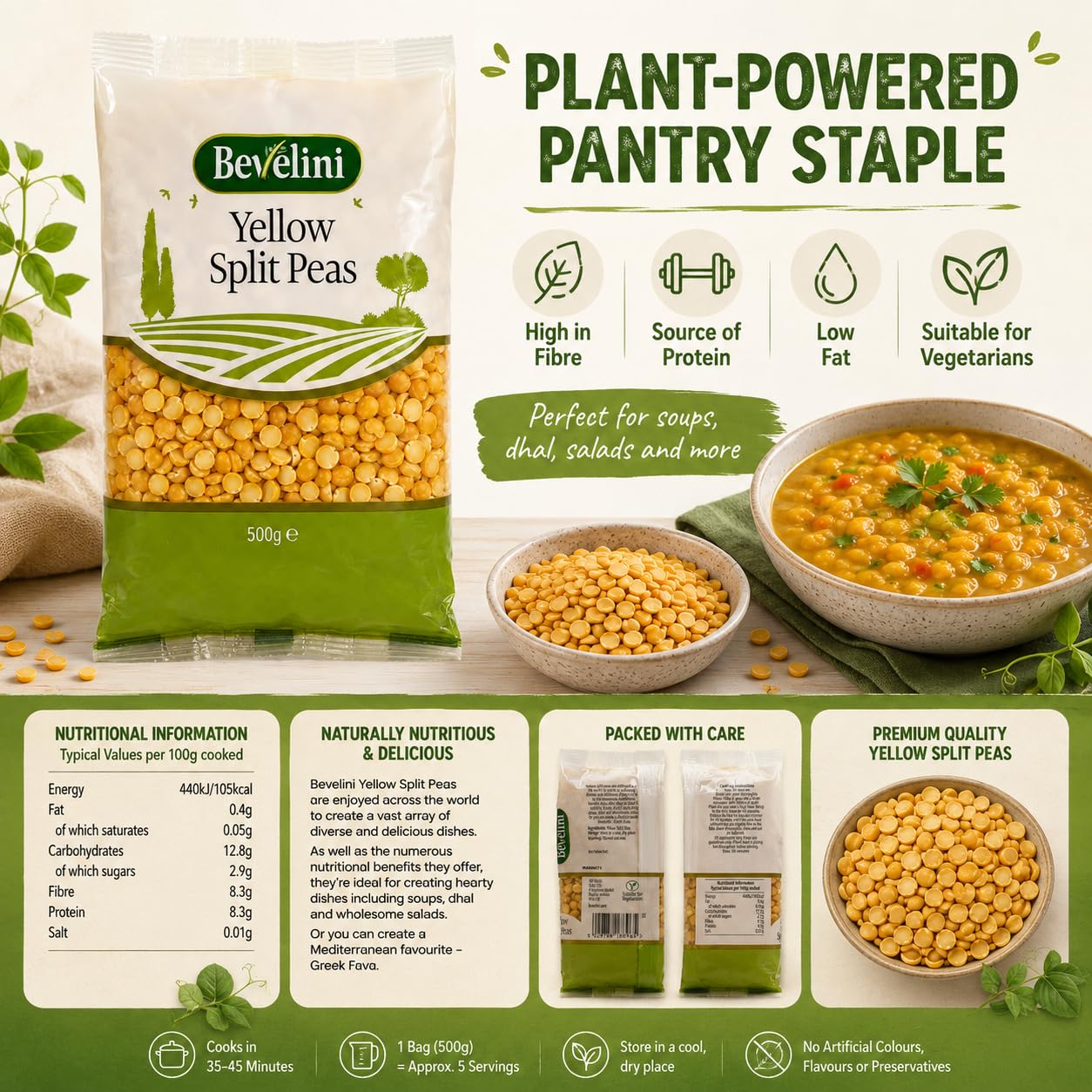 Bevelini Yellow Split Peas - 500g | High Protein & Fibre | Versatile Cooking Ingredient 3