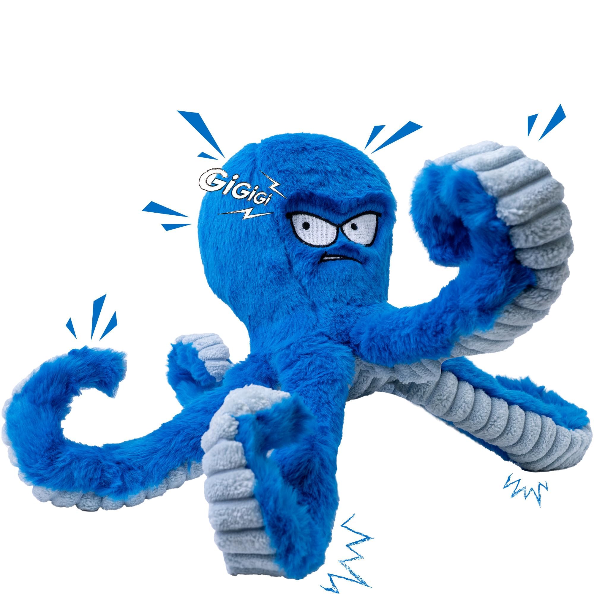 LEGEND SANDY Tough Squeak Dog Toy - Heavy Duty, Waterproof Lining, Blue Octopus for Aggressive Chewers