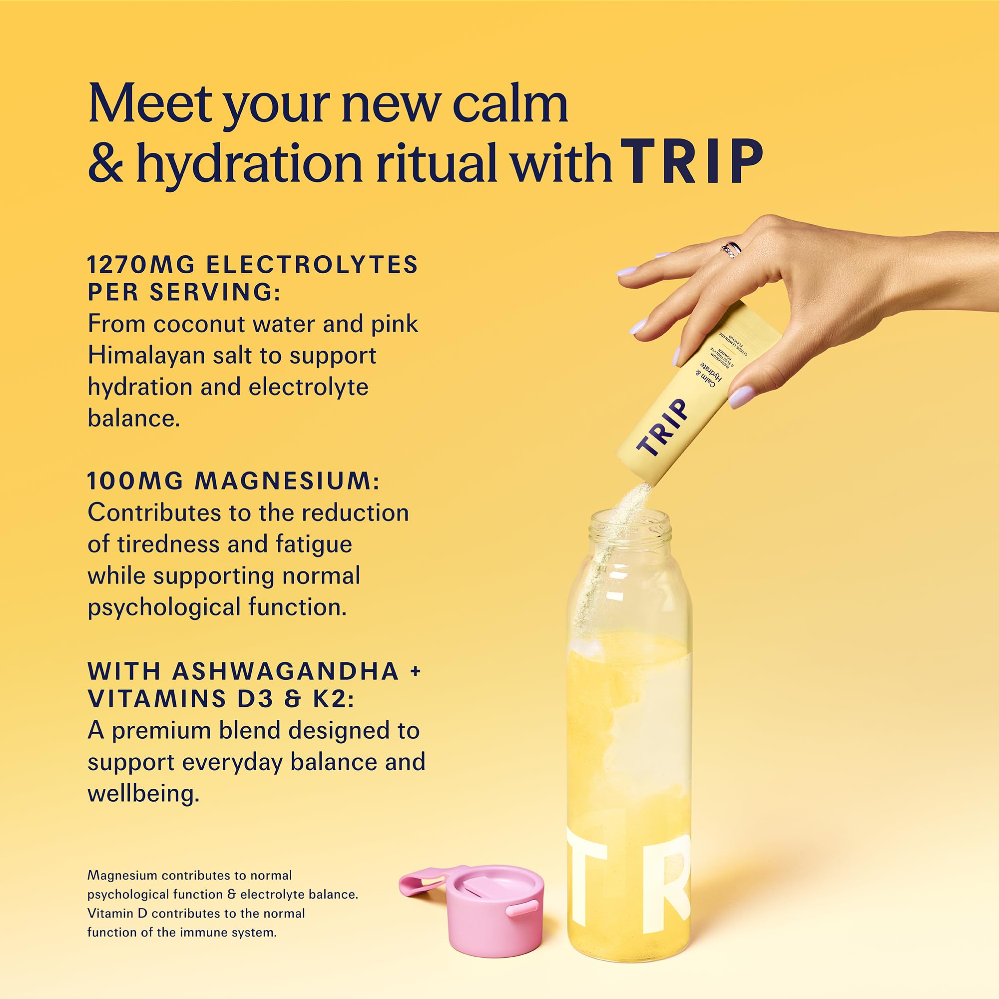 TRIP Calm & Hydrate Electrolyte + Magnesium Powder Citrus Lemonade | On-The-Go Sachets