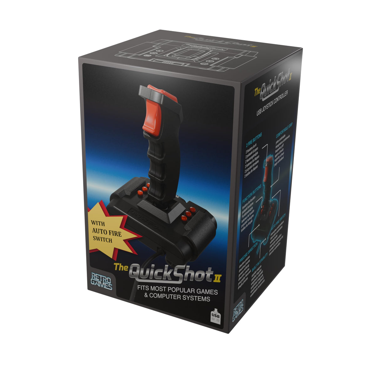 Retro Games The Quickshot II - 8-Button Joystick, Auto-Fire, Black