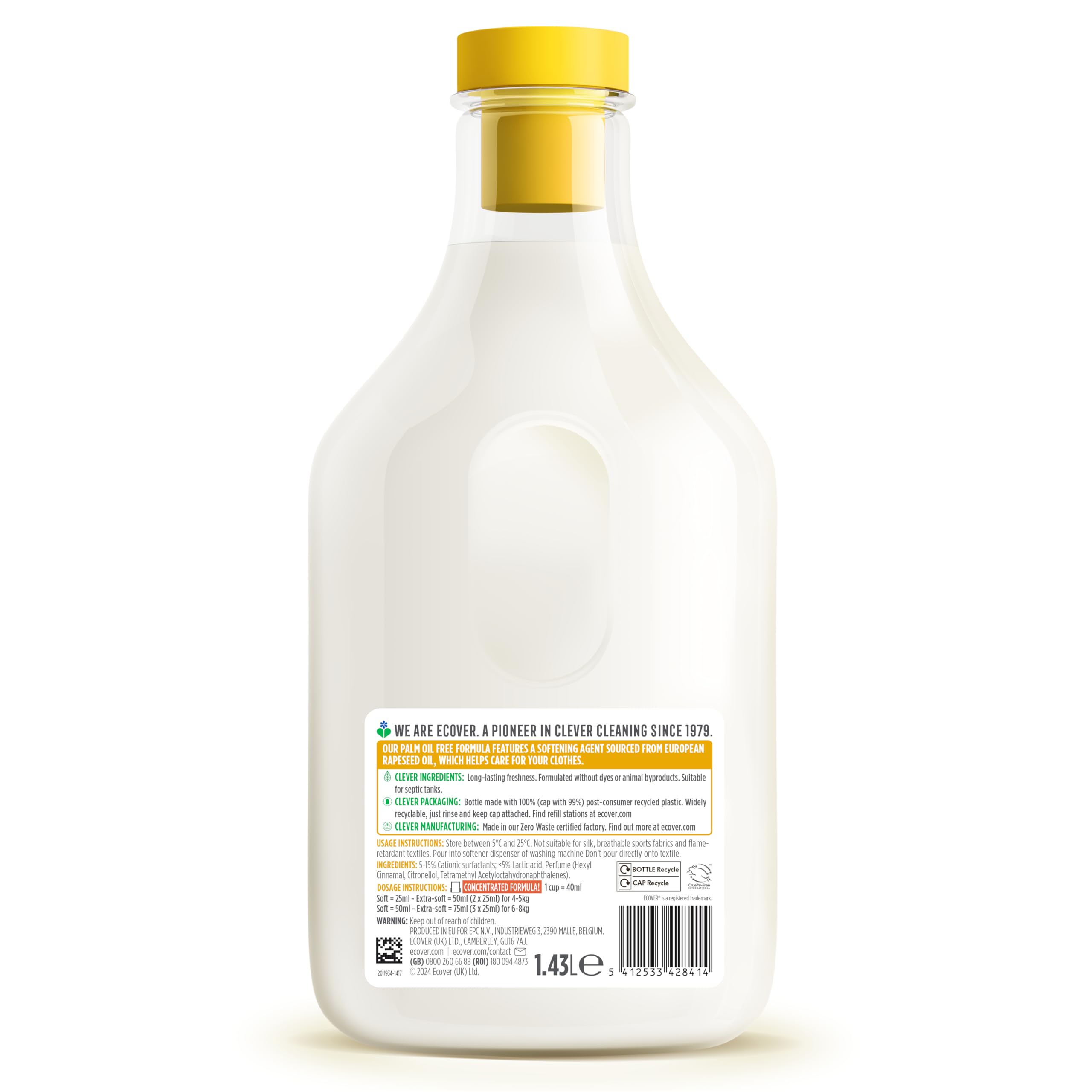 Ecover Concentrated Liquid Fabric Softener Gardenia Scent | 1.43L | Softening & Freshness 2