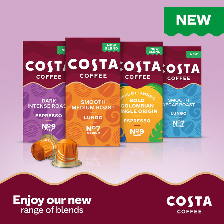 Costa Smooth Decaf Roast Aluminium Coffee Pods (Pack of 10, Total 100 Pods) - Compatible with NespressoⓇ Original & L’OR Barista Machines