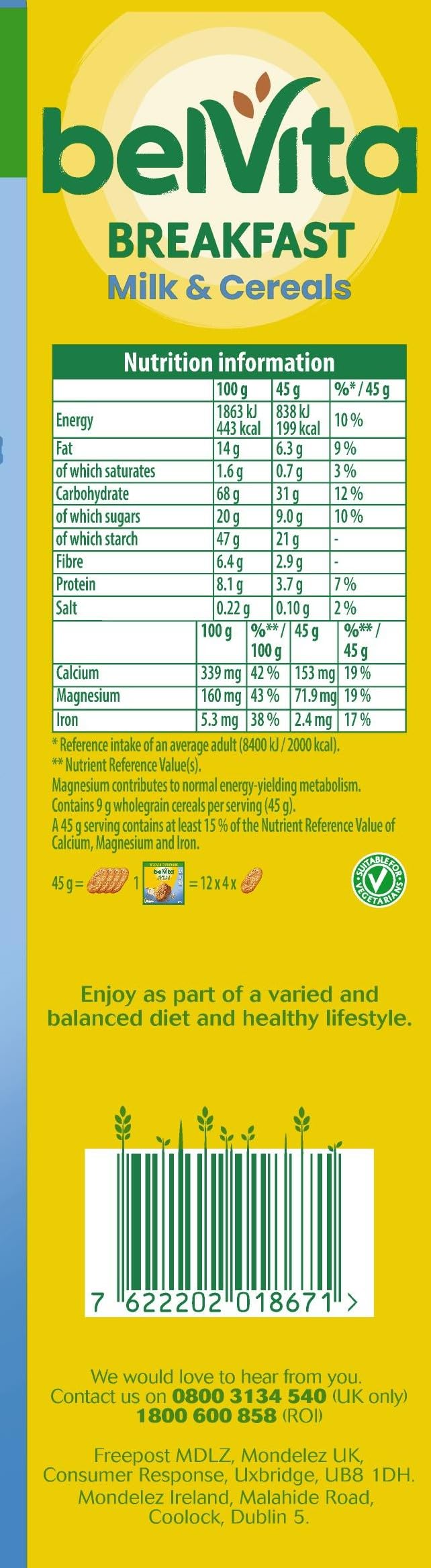 Belvita Breakfast Biscuits Milk & Cereals, a Source of Fibre, 12 x 45 g Bis