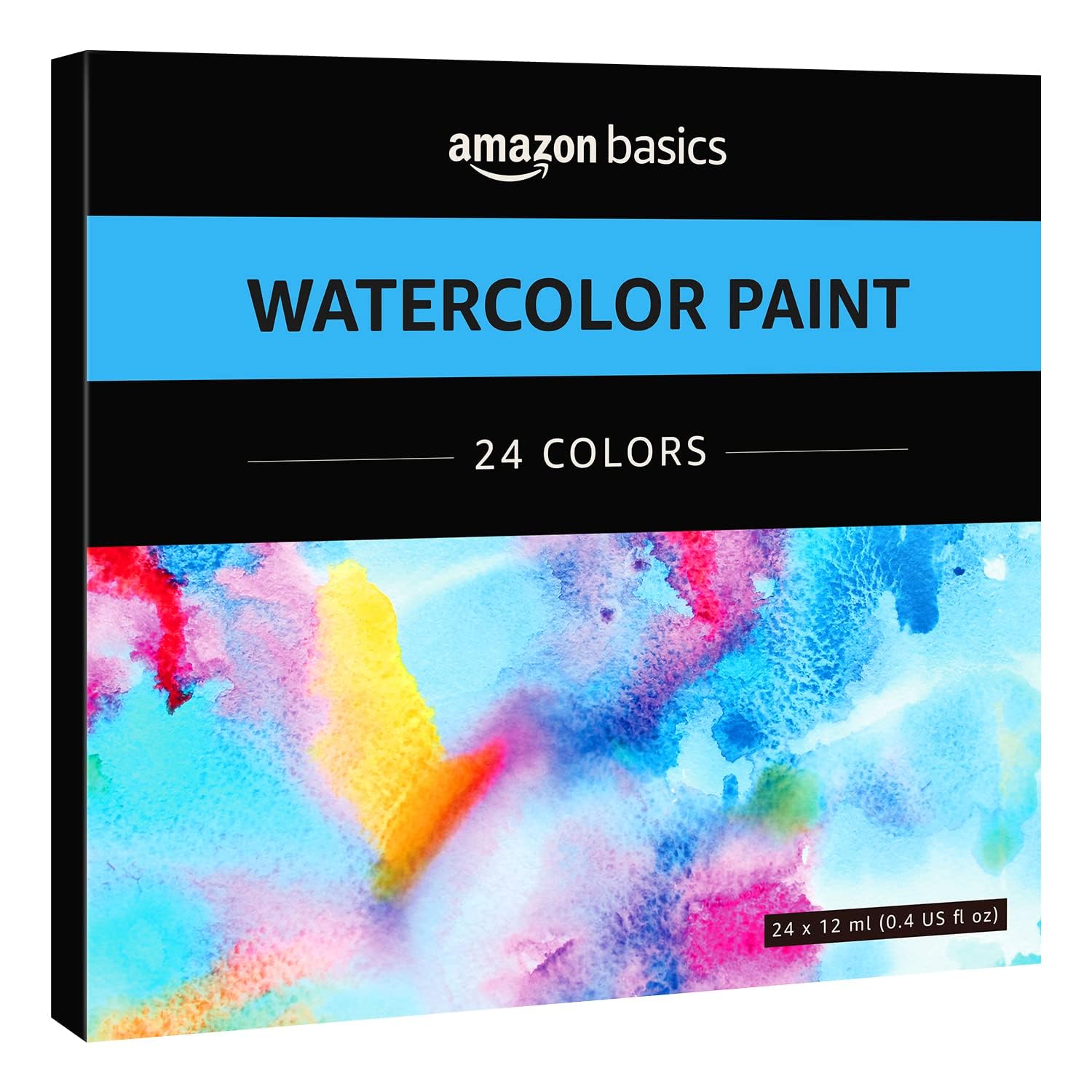 Amazon Basics Watercolour Paint Set - 24 Vibrant Tubes (12 ml Each) | Rich Hues | Good Transparency