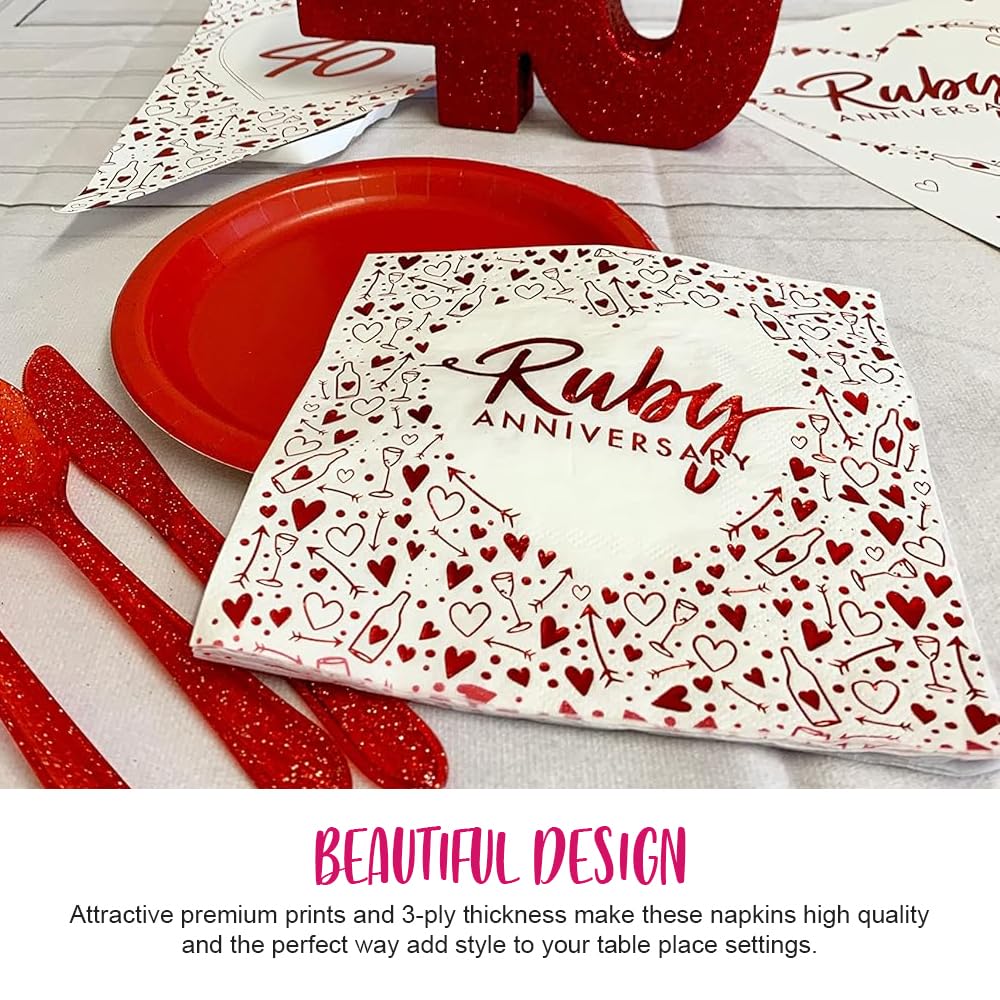 Anniversary House Ruby 40th Anniversary 3-Ply Lunch Napkins | Pack of 16