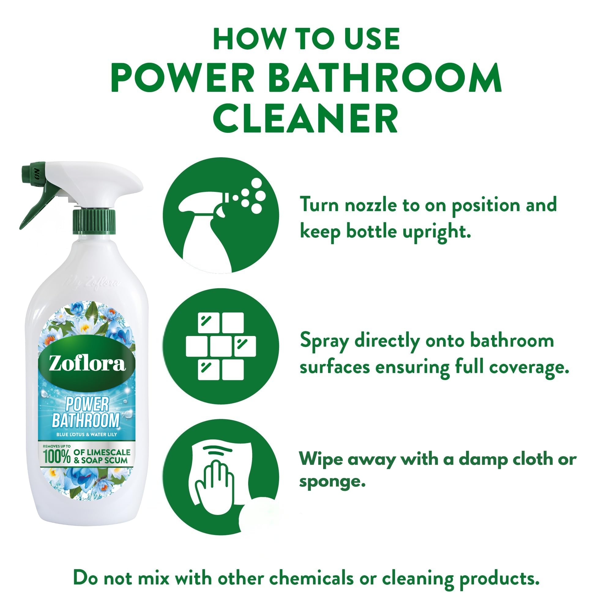 Zoflora Blue Lotus & Water Lily Bathroom Cleaner - Removes 100% Limescale | Streak-Free | 800ml 3