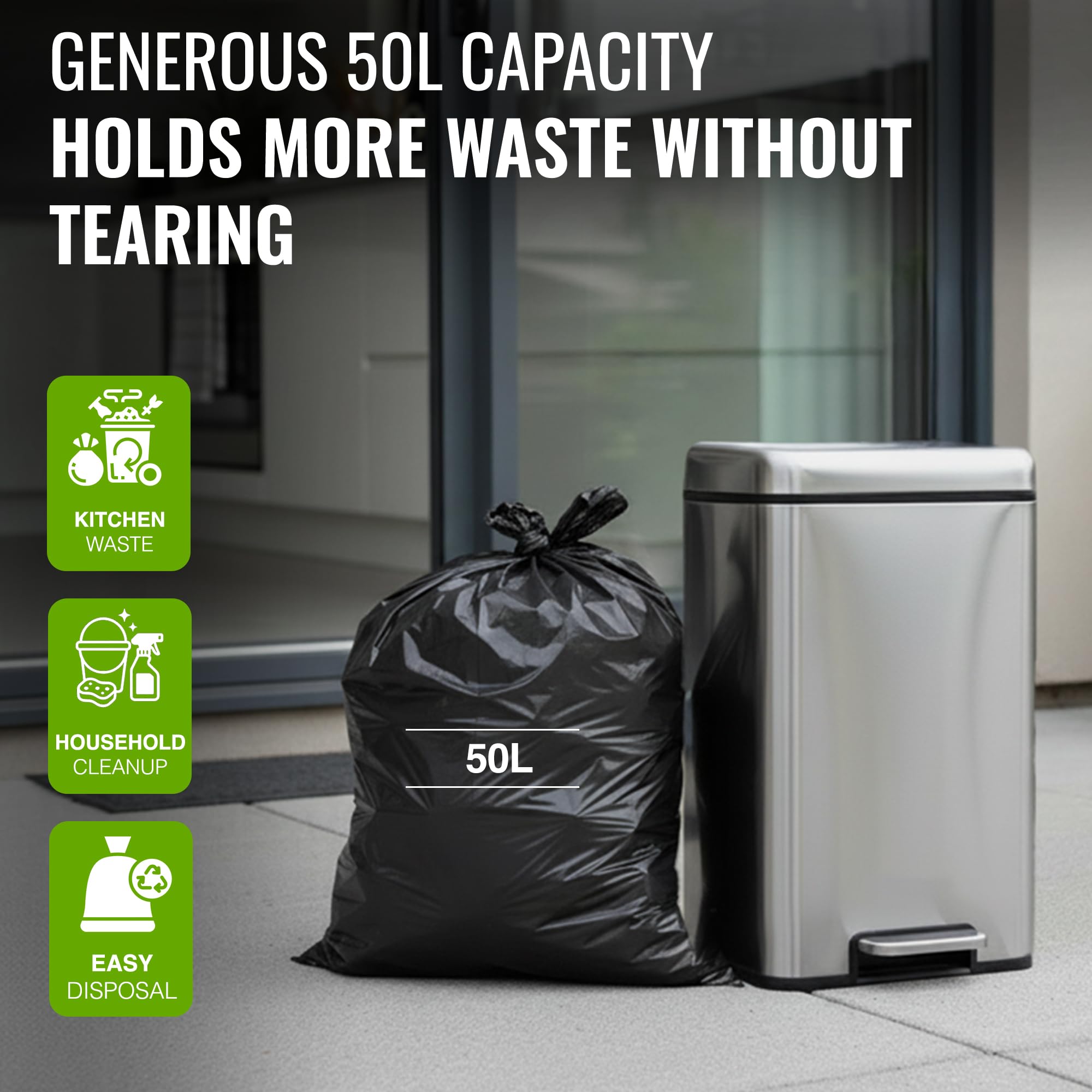 EcoBag Super Strong Heavy Duty Refuse Sacks - 50L Capacity, 50 Pack | Leak Resistant, Recyclable 4