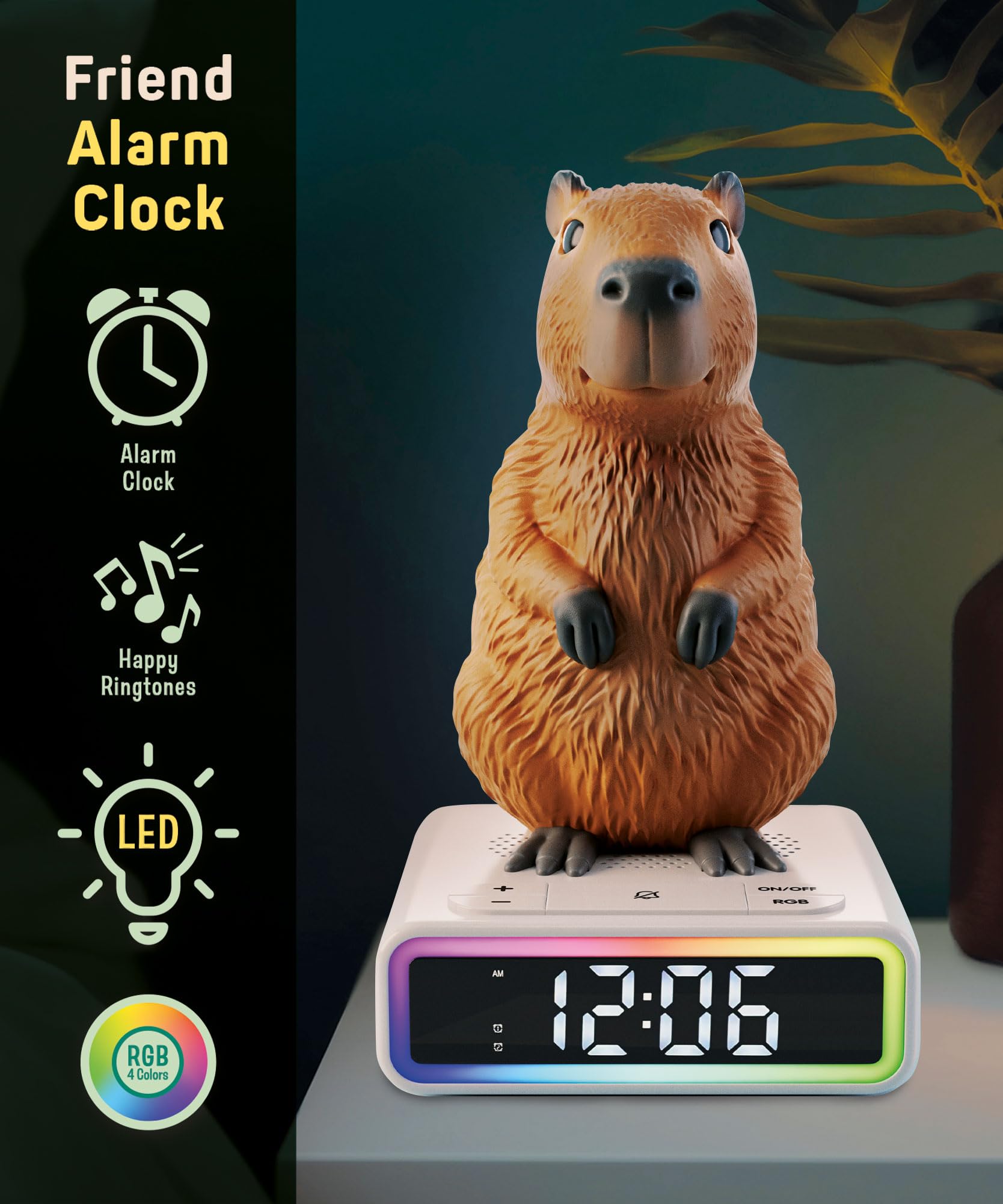 Lisciani Capybara RGB LED Digital Alarm Clock - Multicolor Mood Light, Funny Ringtones, Animal Design Night Light 3