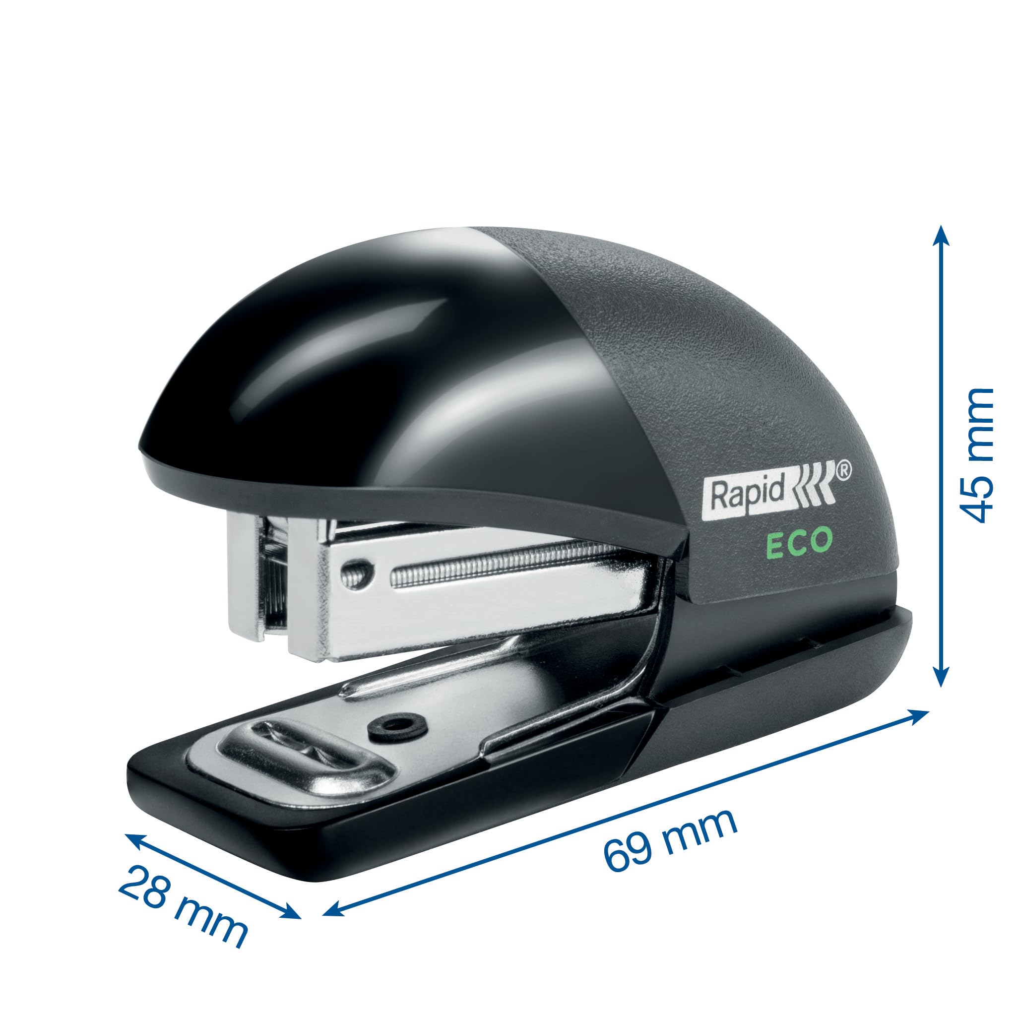 Rapid ECO Mini Desktop Stapler - 10 Sheet Capacity | 95% Recycled Plastic | Black 4