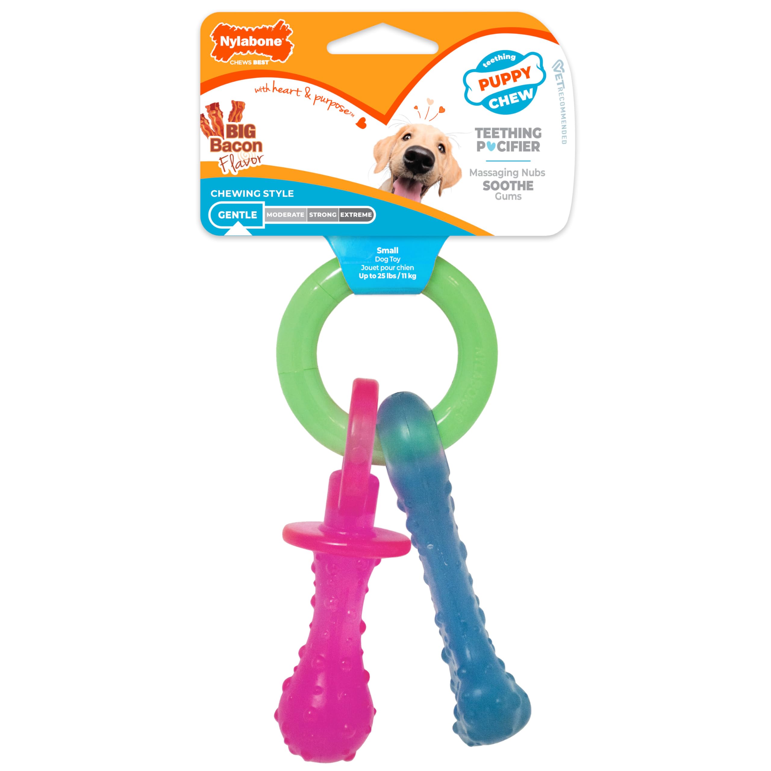 Nylabone Puppy Pacifier Chew Toy - Bacon Flavor, Extra Small (Up to 7 kg) 1