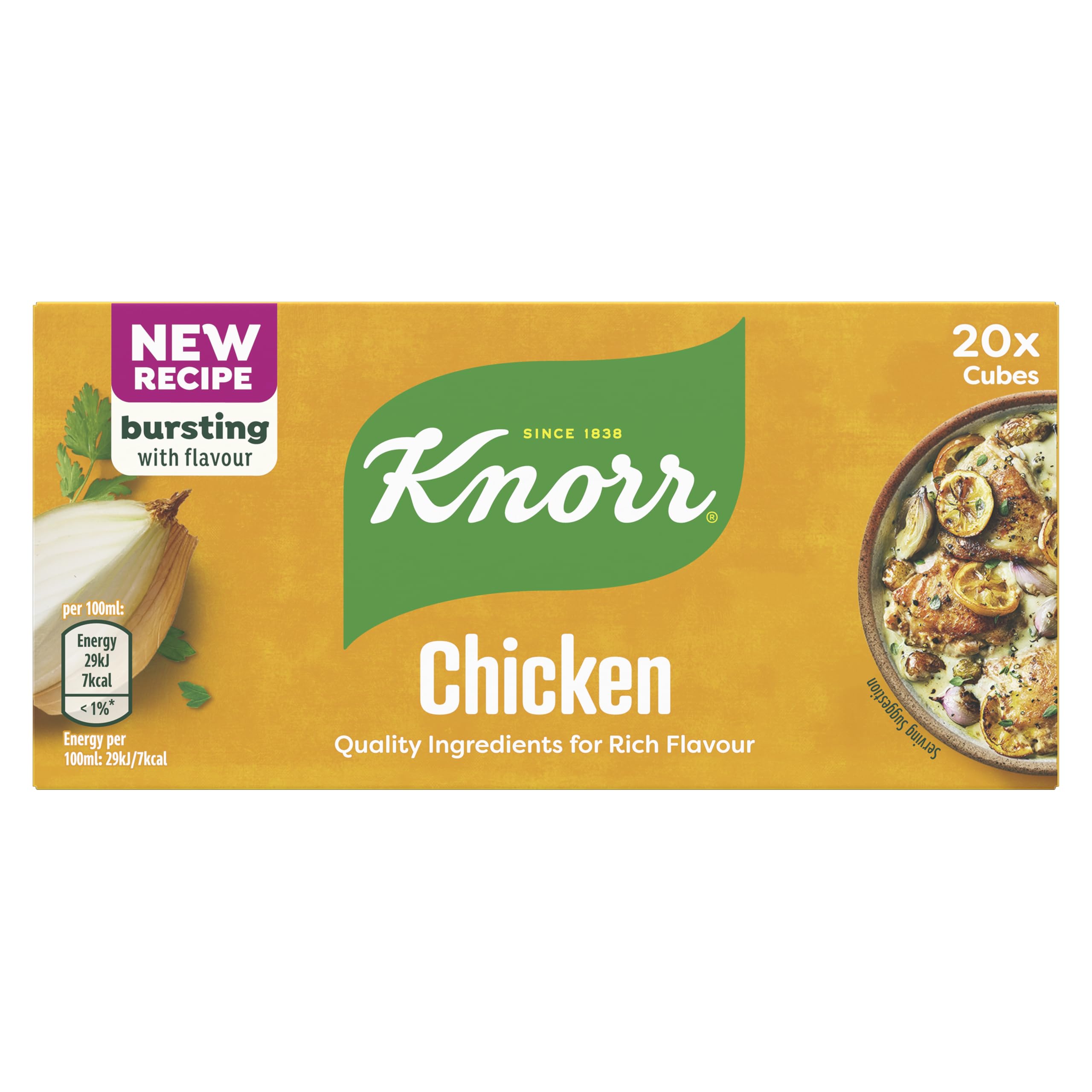 Knorr Chicken Stock Cubes - 20 x 10g Pack | Gluten-Free, No Artificial Colours or Preservatives