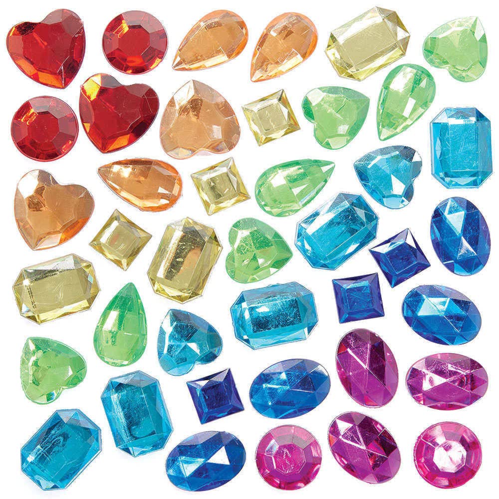 Baker Ross FC759 Large Rainbow Self-Adhesive Gems - Pack of 120, 6 Shapes & 7 Colors, 15mm-25mm, Peel and Stick Craft Embellishments 1